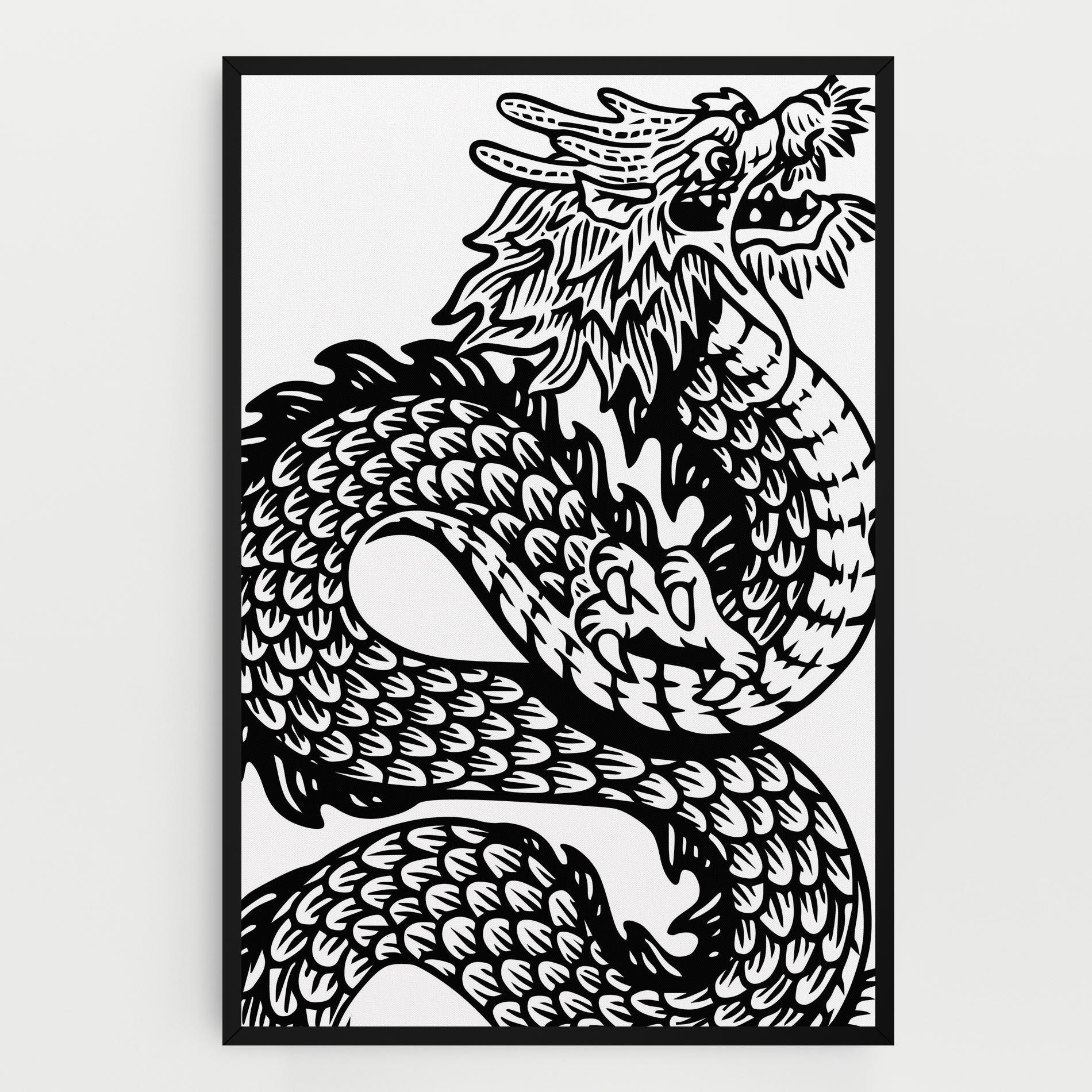 Tablou Canvas Dragon Black Line mockup 0