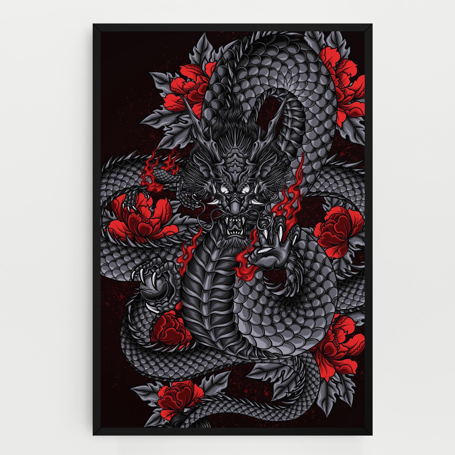 Tablou Canvas Red Flower Dragon mockup 0