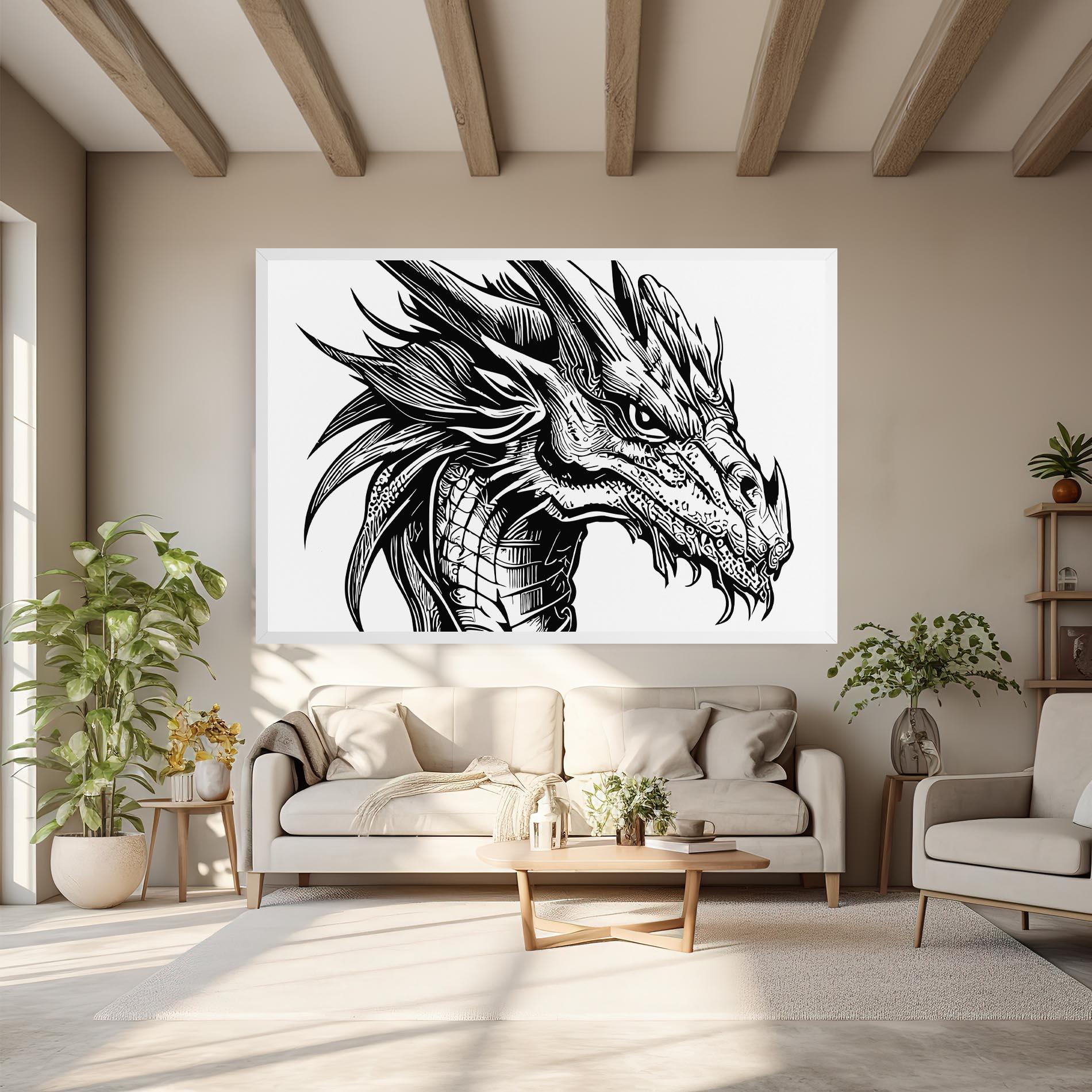 Tablou Canvas Black Line Dragon mockup 6