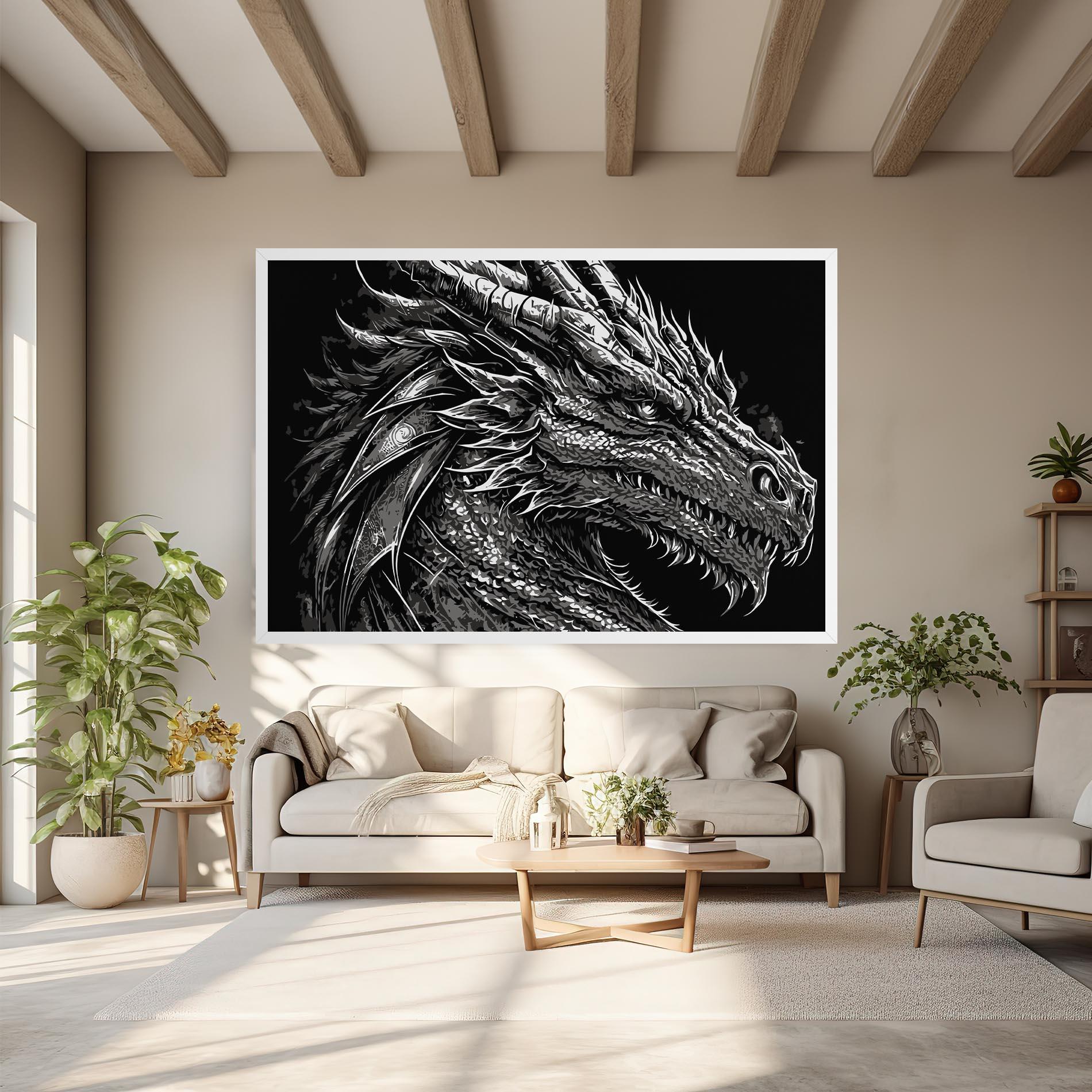 Tablou Canvas Grey White Dragon mockup 6