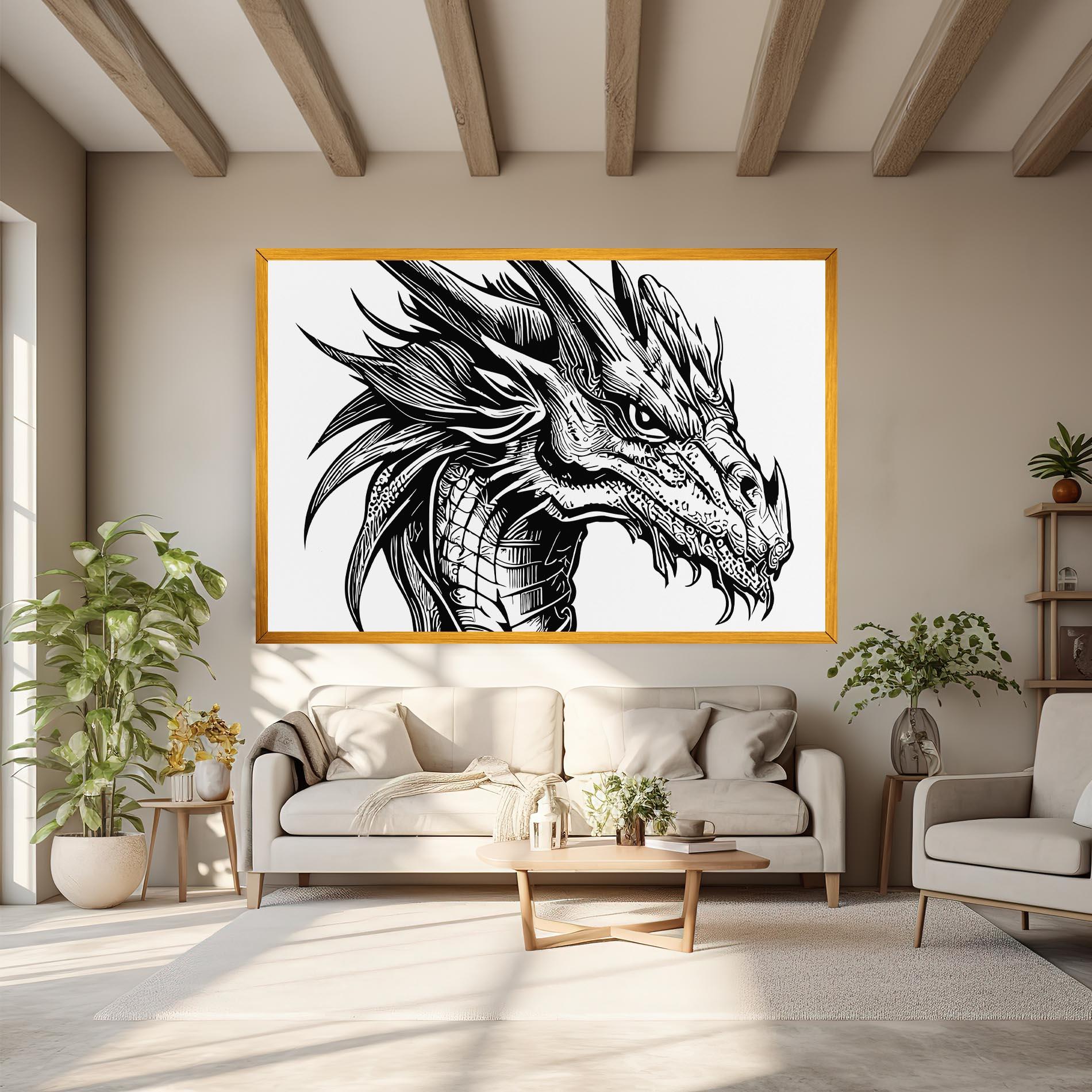 Tablou Canvas Black Line Dragon mockup 6