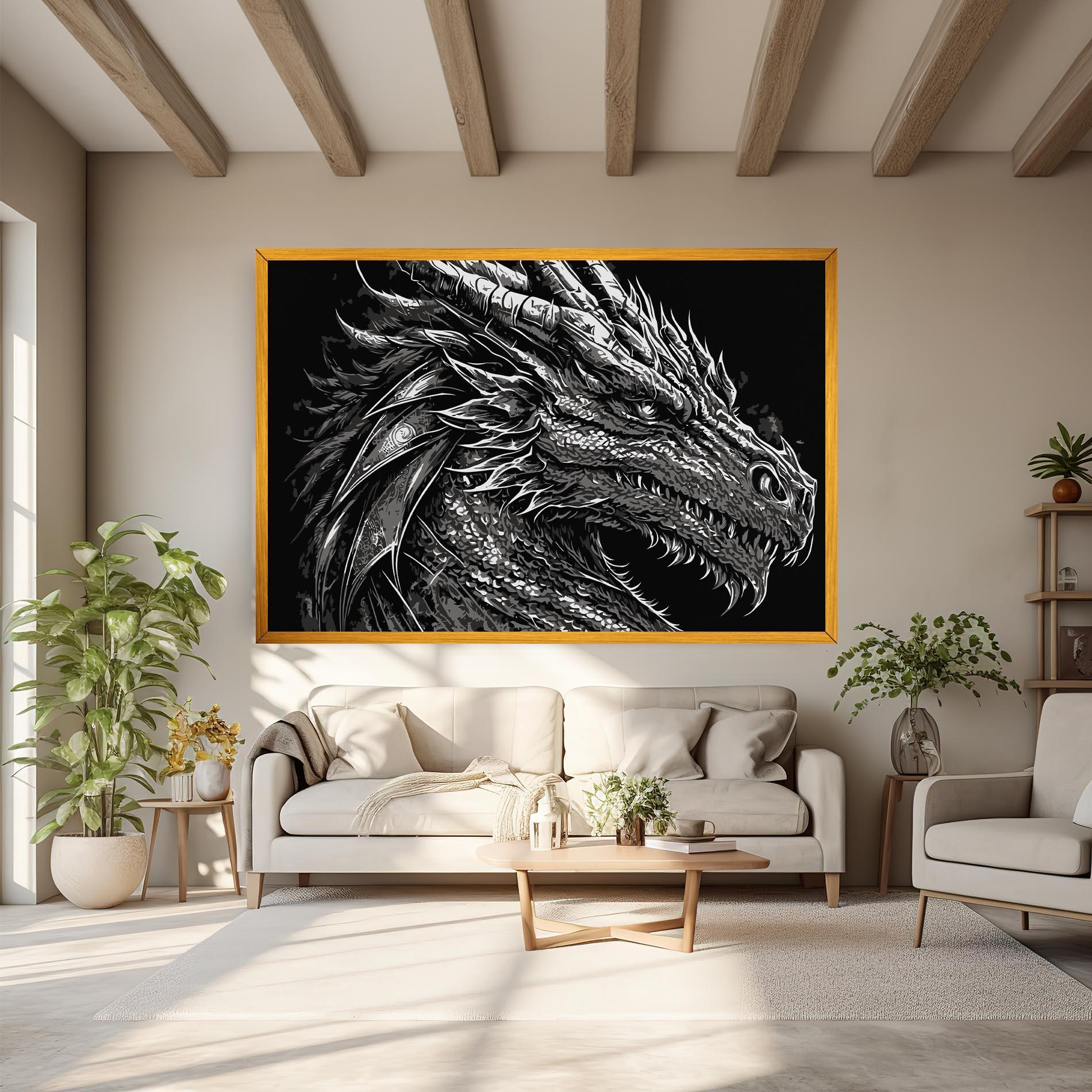 Tablou Canvas Grey White Dragon mockup 6