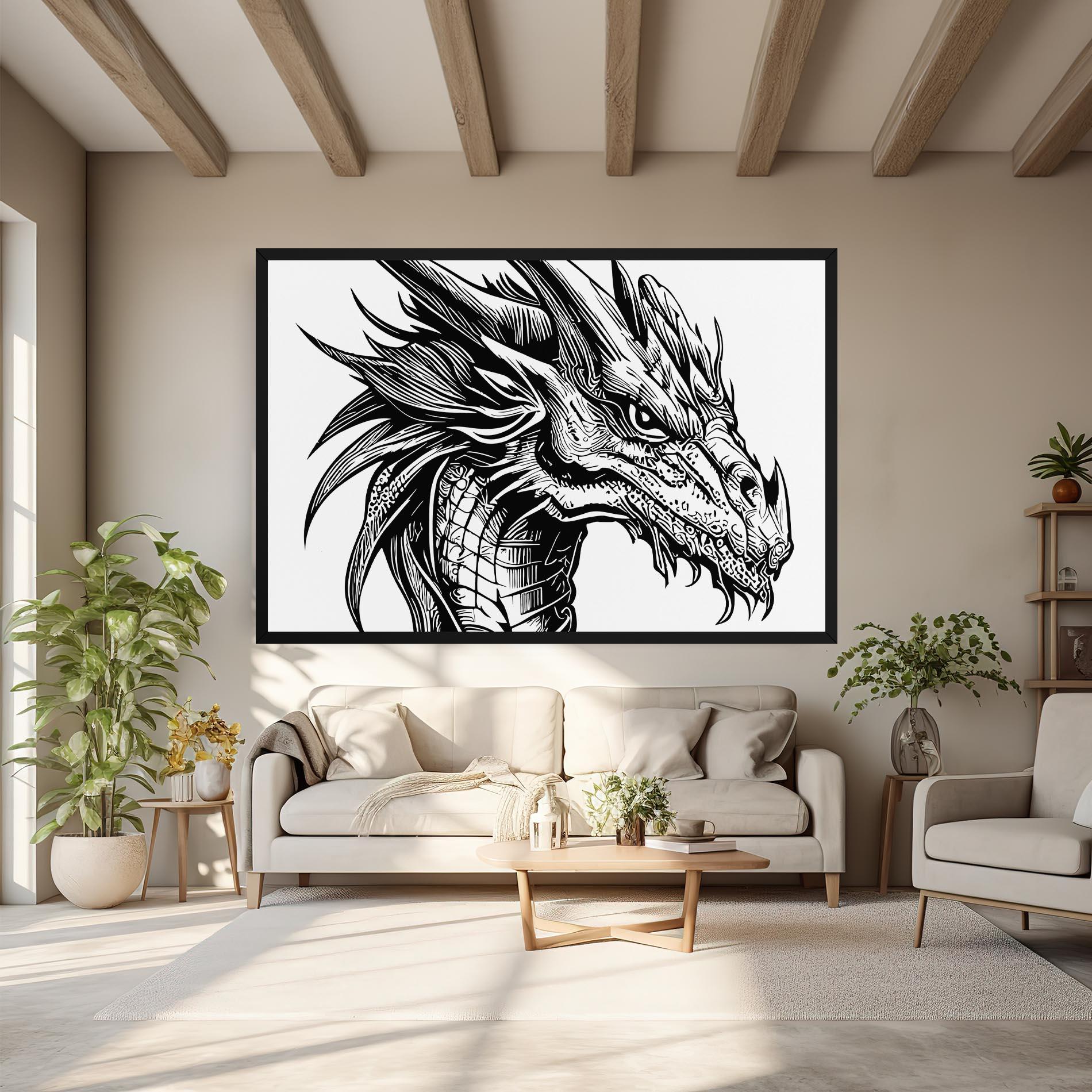 Tablou Canvas Black Line Dragon mockup 6