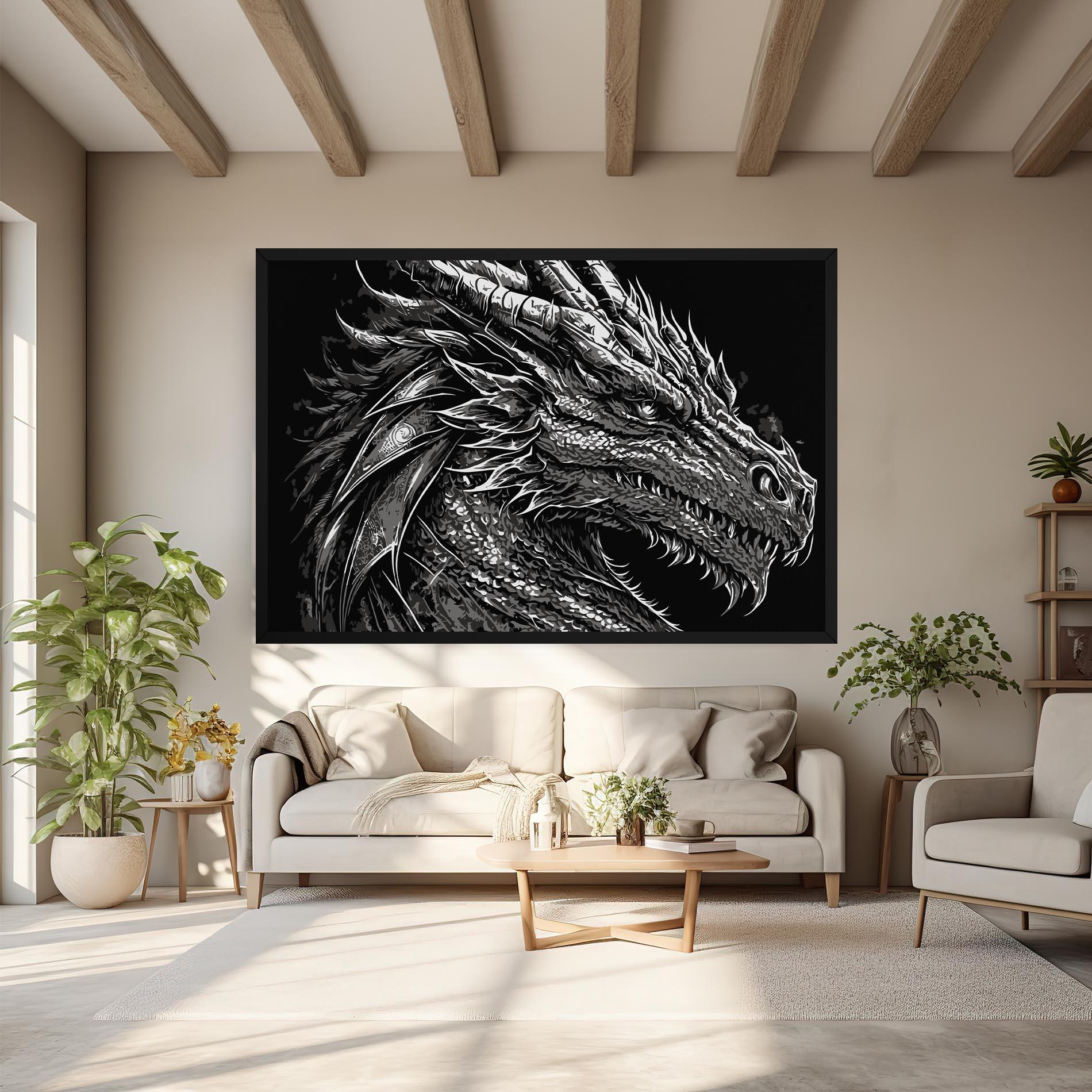 Tablou Canvas Grey White Dragon mockup 6