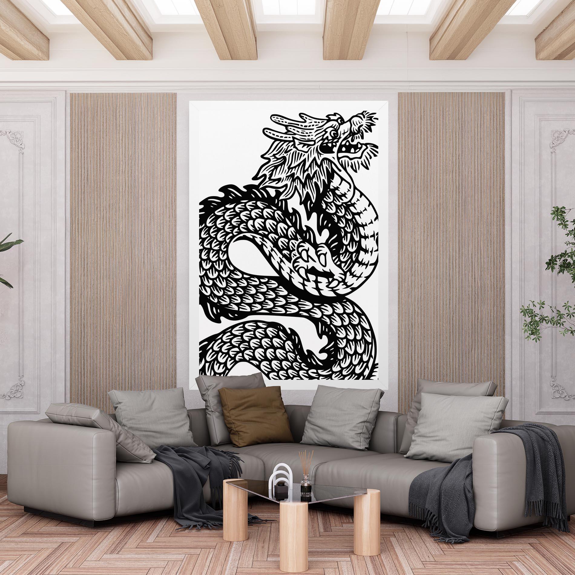 Tablou Canvas Dragon Black Line mockup 6