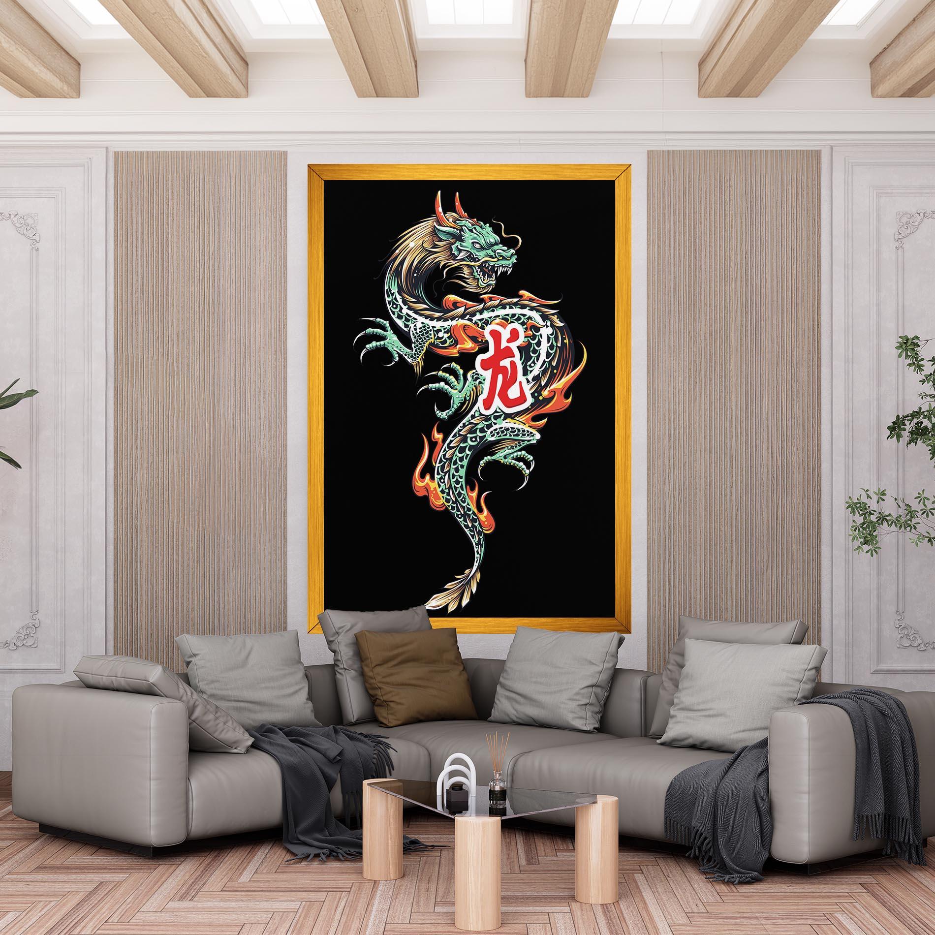 Tablou Canvas Green Fire Dragon mockup 6