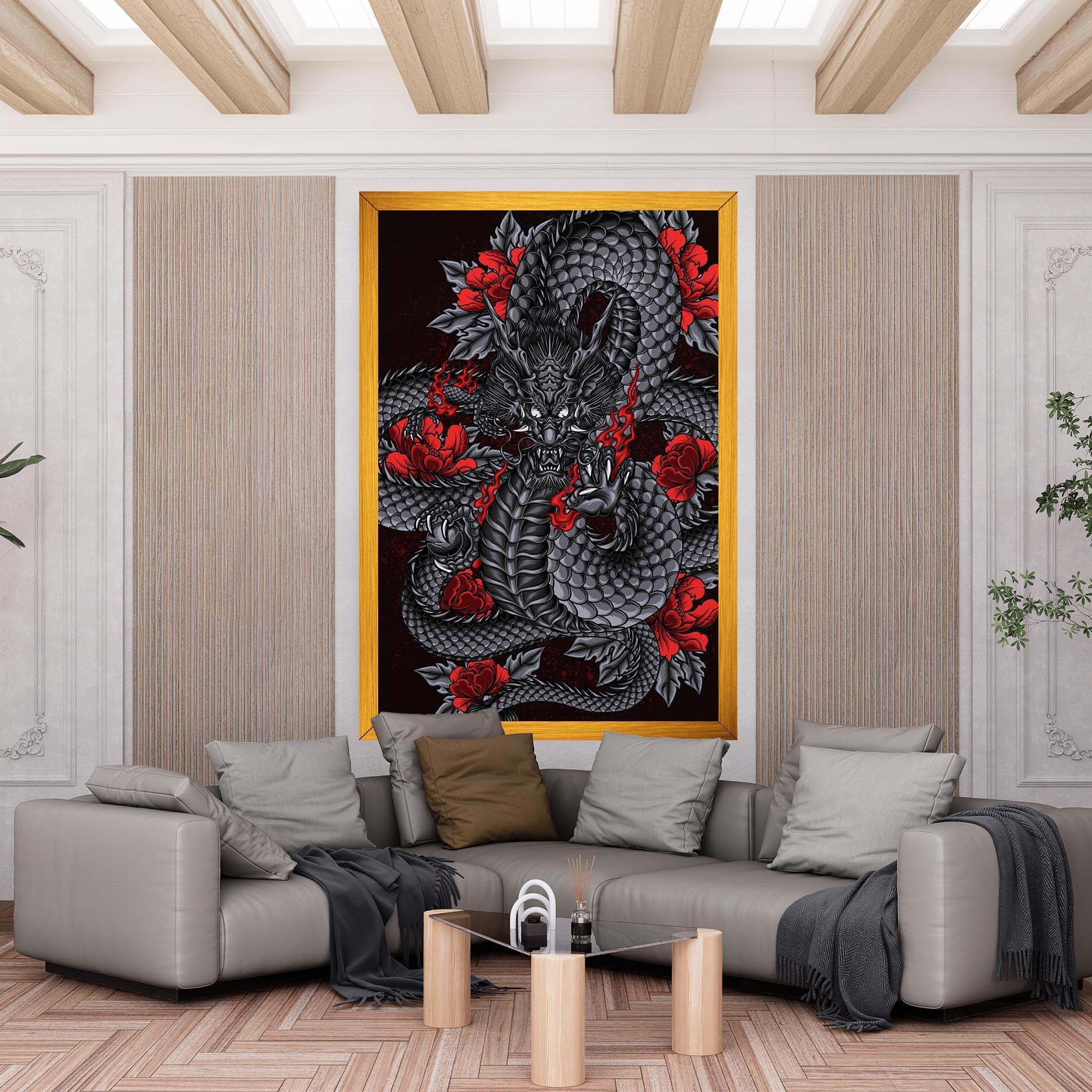 Tablou Canvas Red Flower Dragon mockup 6