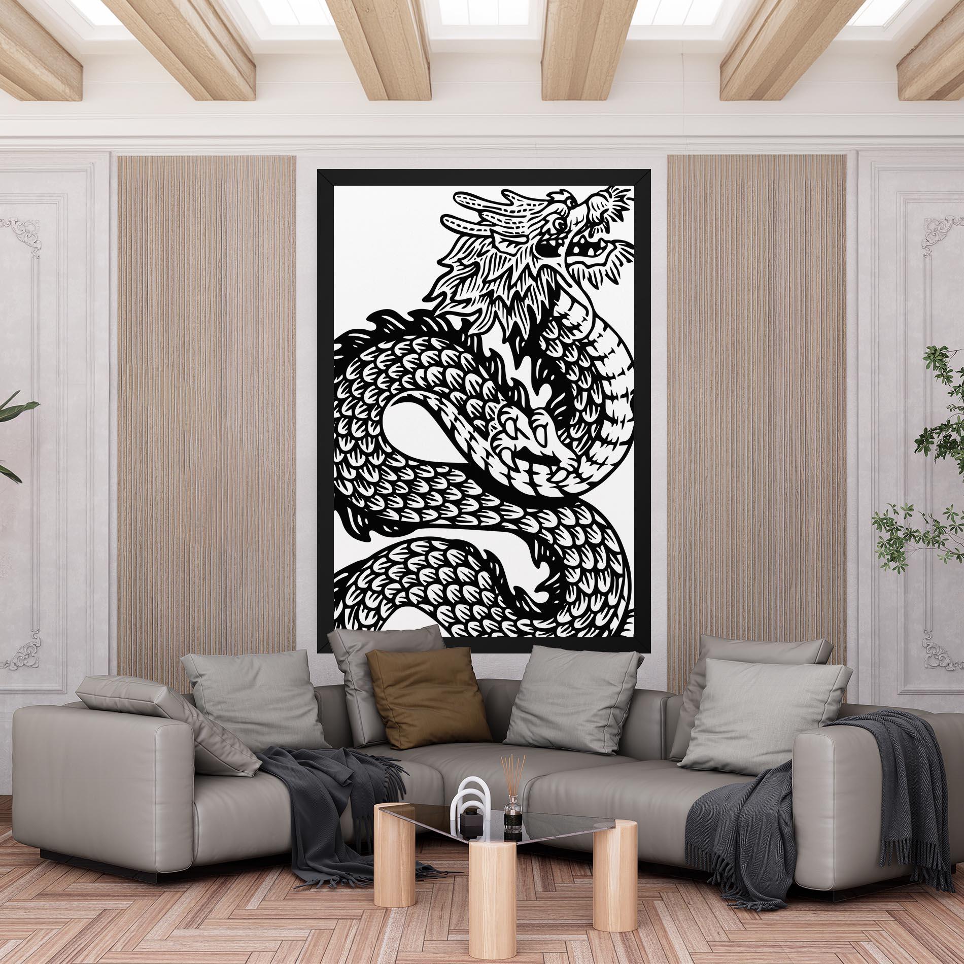 Tablou Canvas Dragon Black Line mockup 6