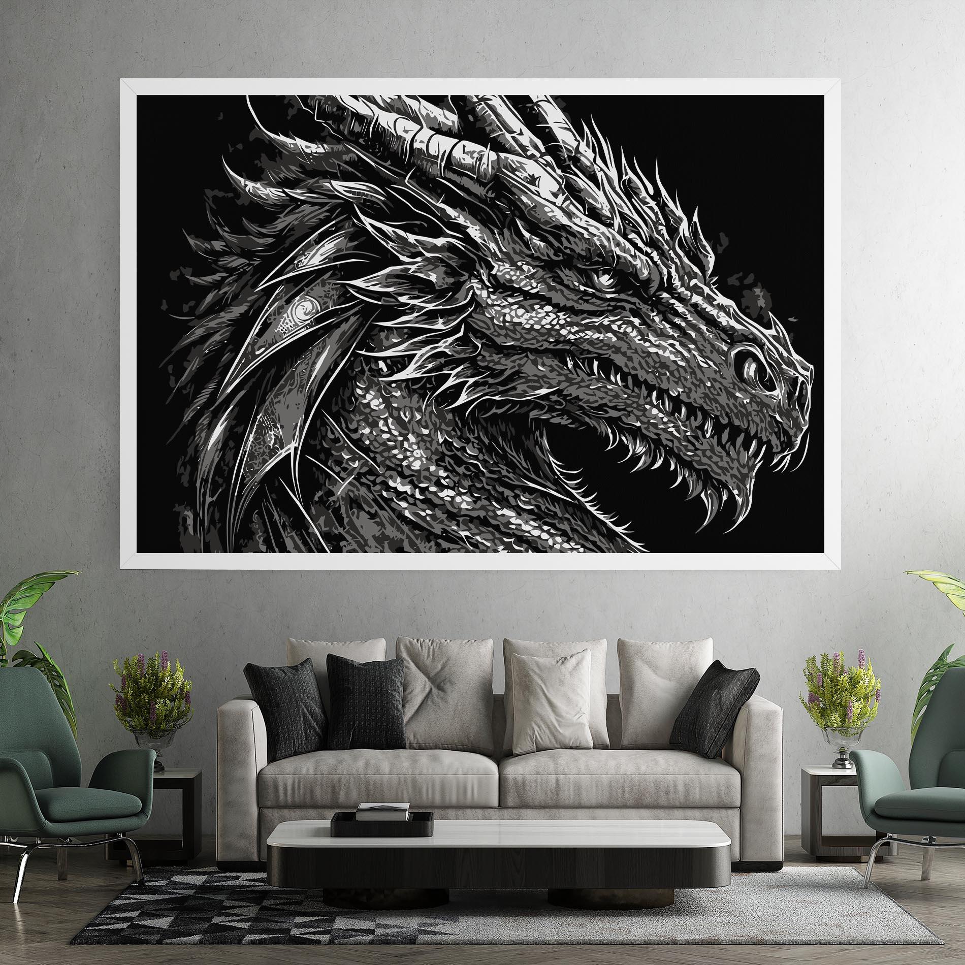 Tablou Canvas Grey White Dragon mockup 7