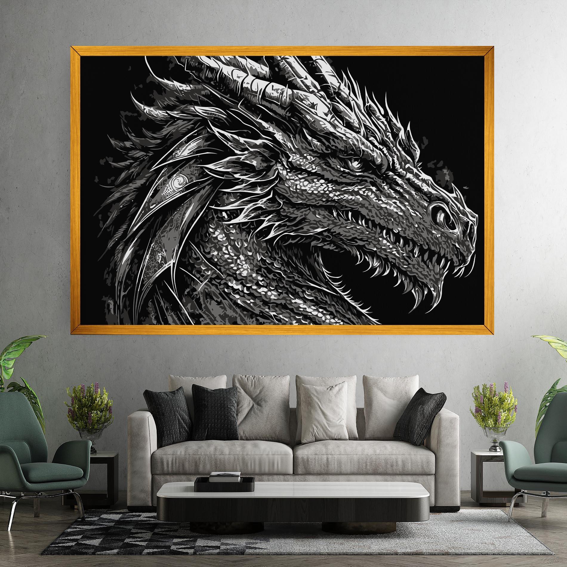 Tablou Canvas Grey White Dragon mockup 7