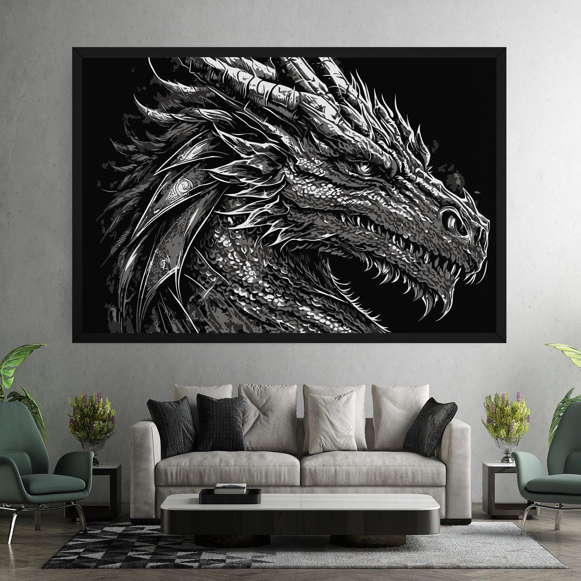 Tablou Canvas Grey White Dragon mockup 7