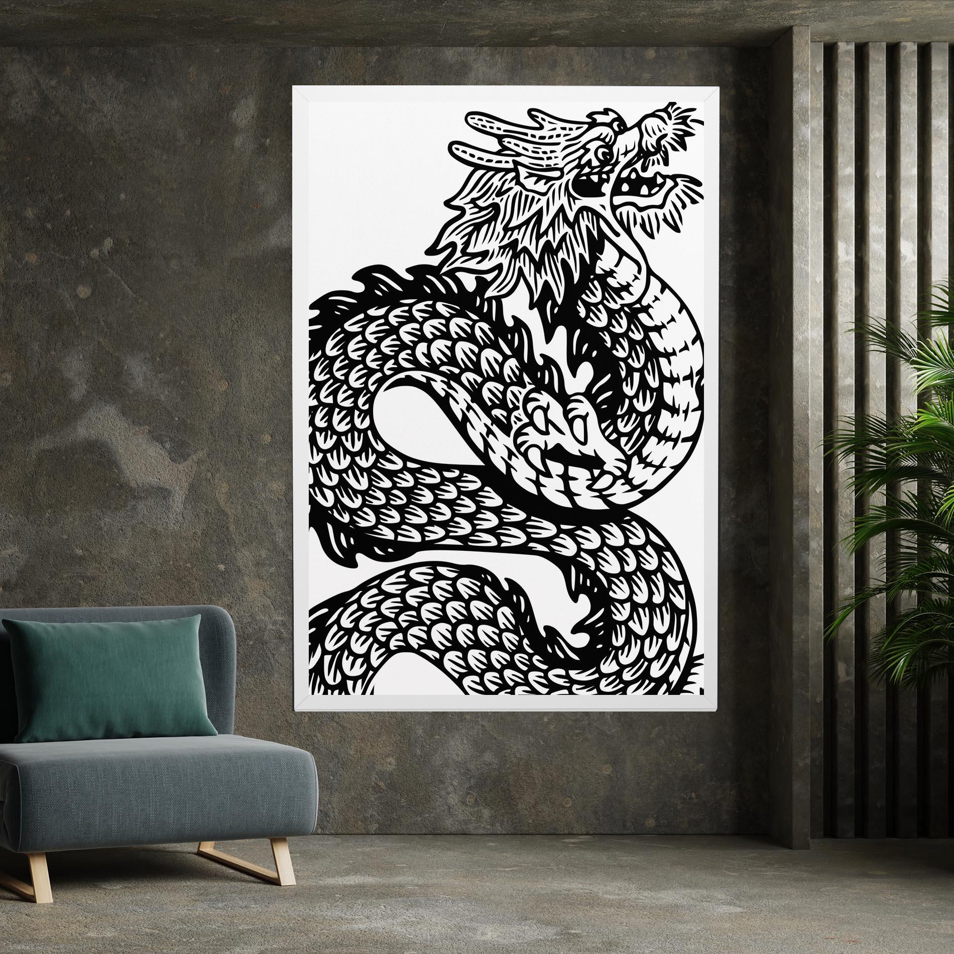 Tablou Canvas Dragon Black Line mockup 7