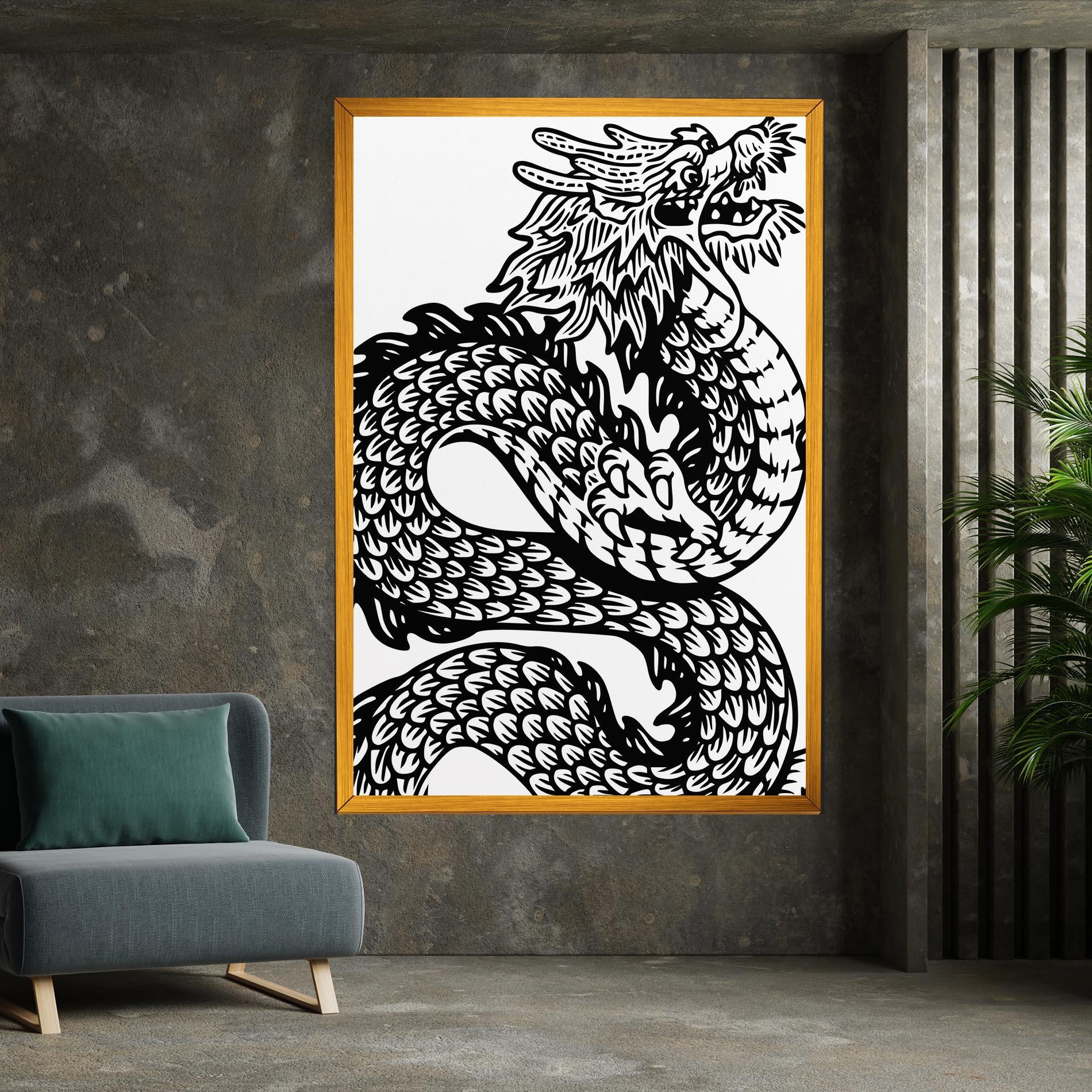 Tablou Canvas Dragon Black Line mockup 7