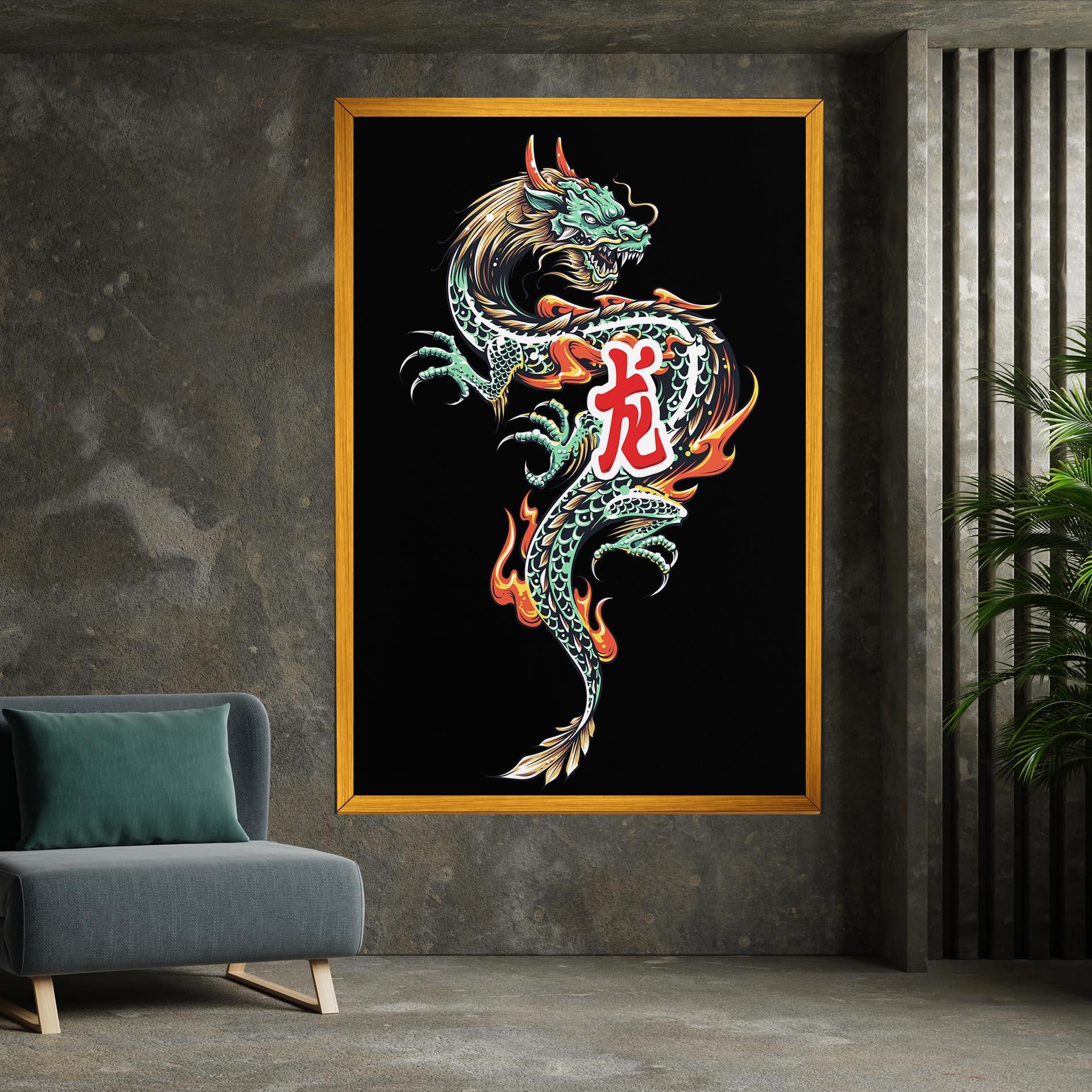 Tablou Canvas Green Fire Dragon mockup 7