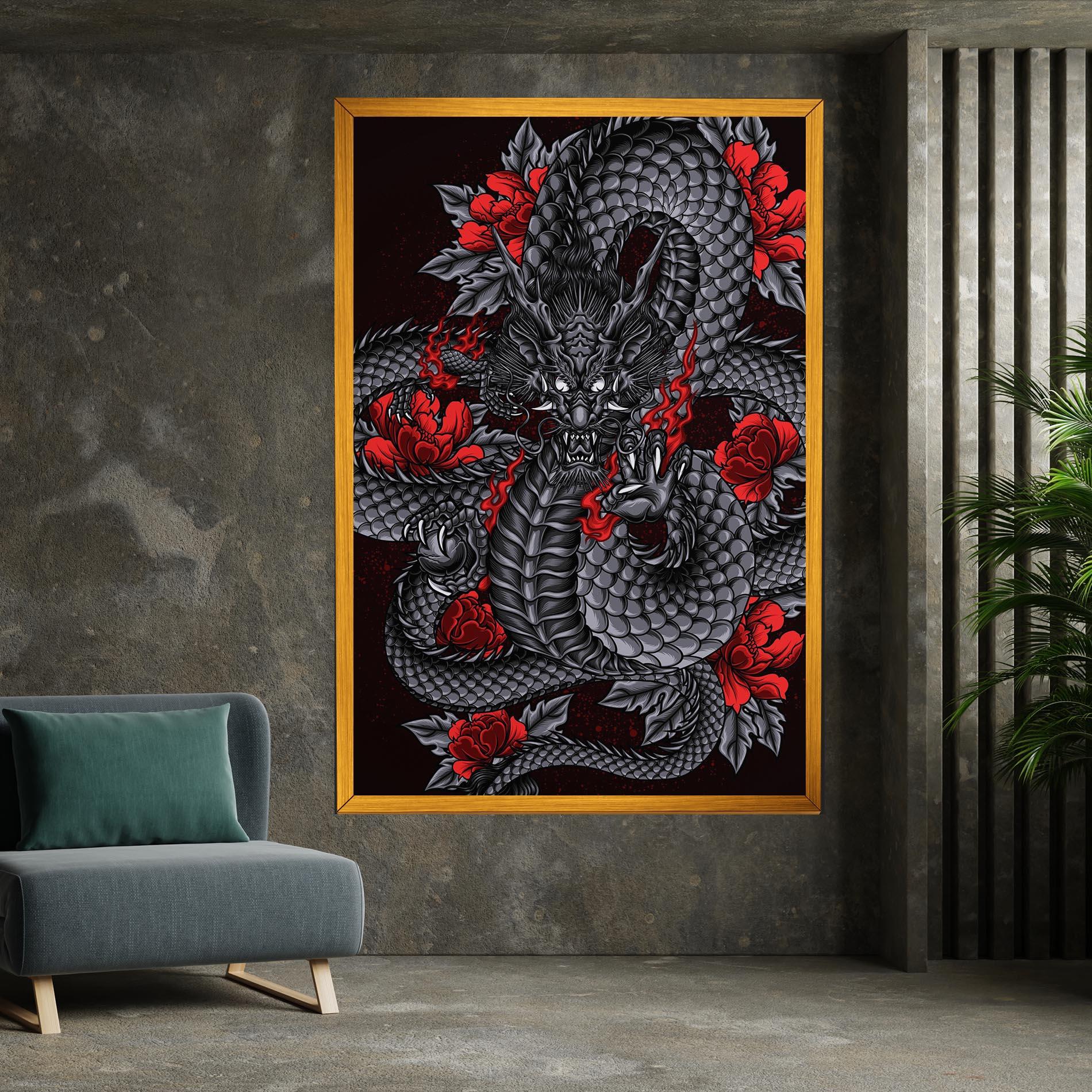 Tablou Canvas Red Flower Dragon mockup 7
