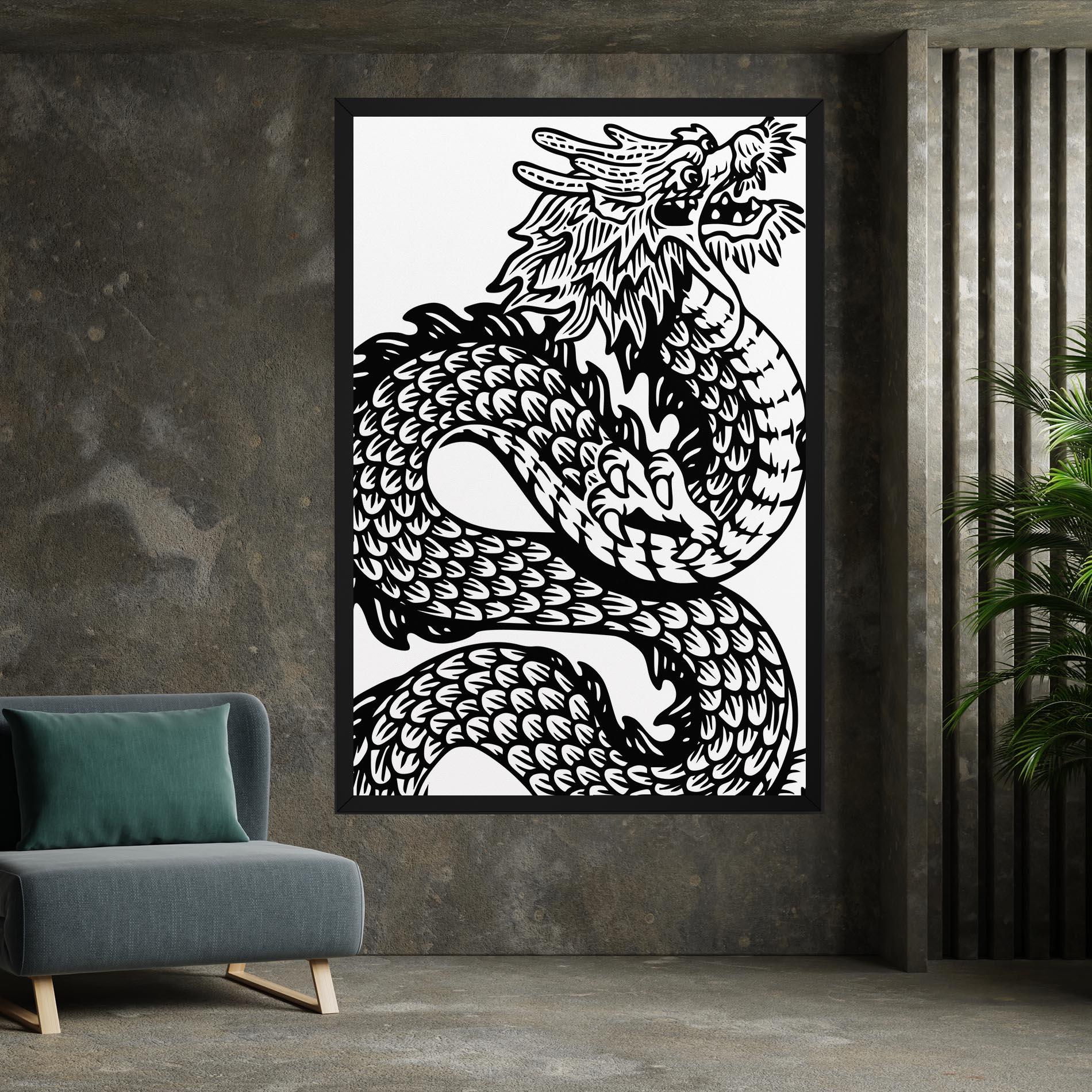 Tablou Canvas Dragon Black Line mockup 7