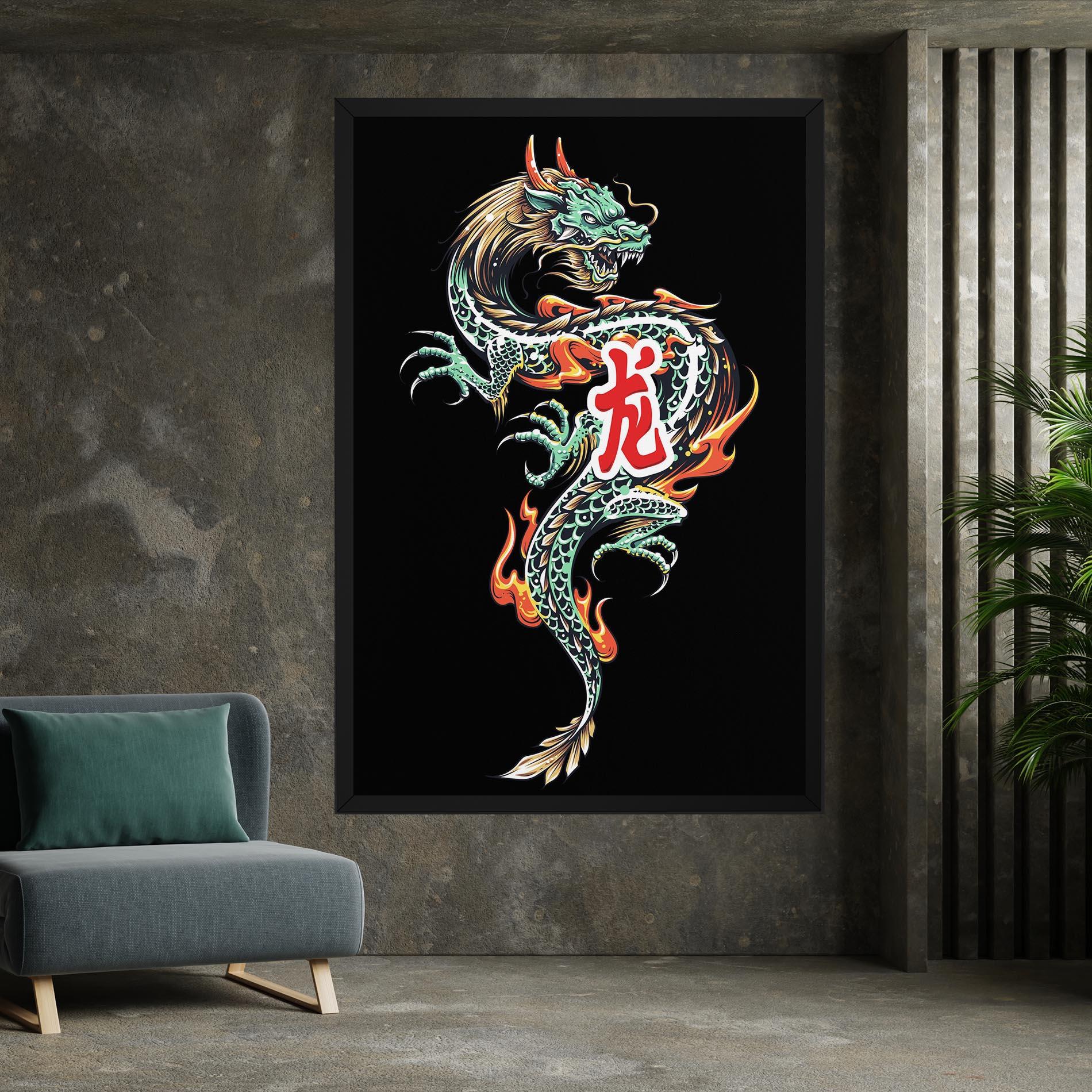 Tablou Canvas Green Fire Dragon mockup 7