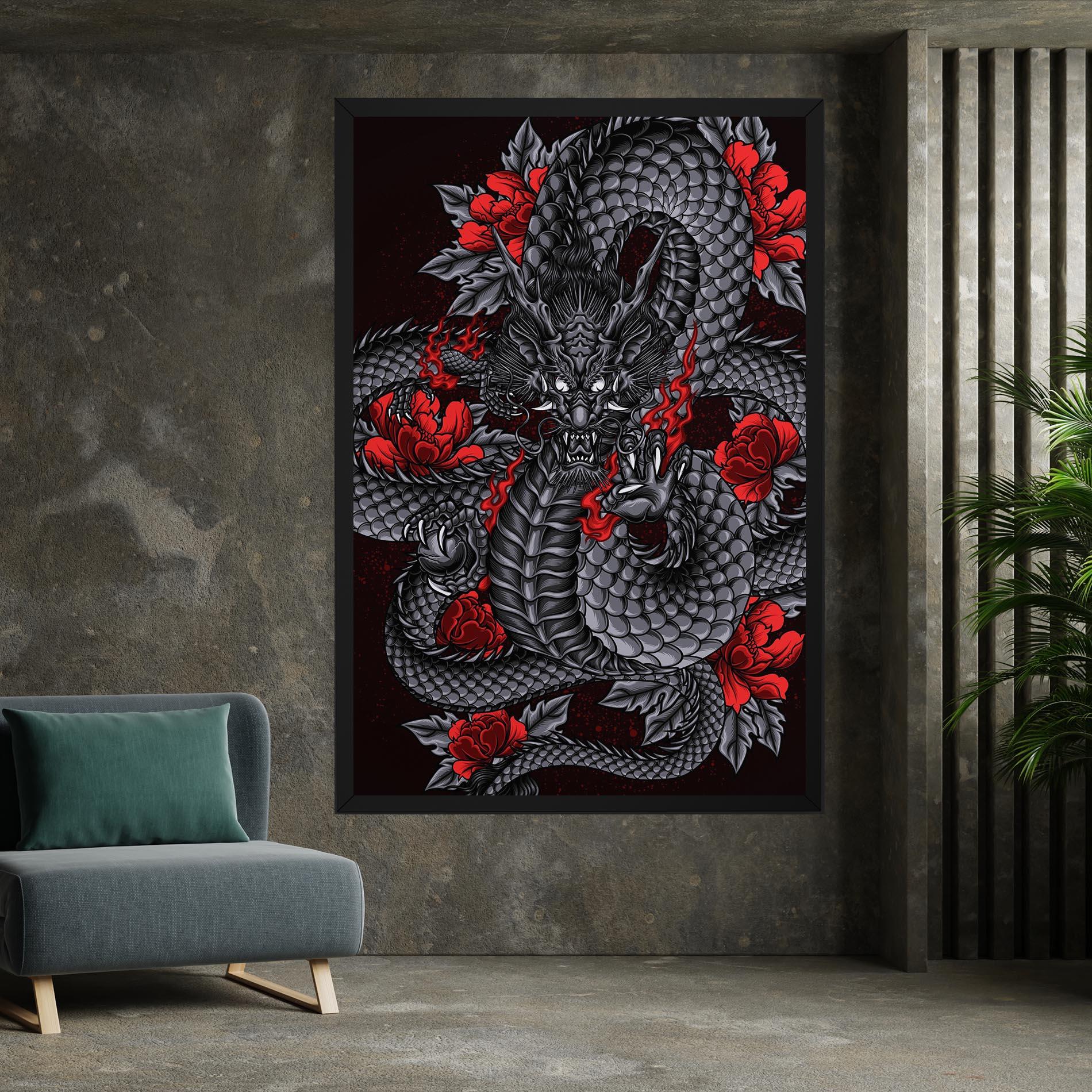 Tablou Canvas Red Flower Dragon mockup 7