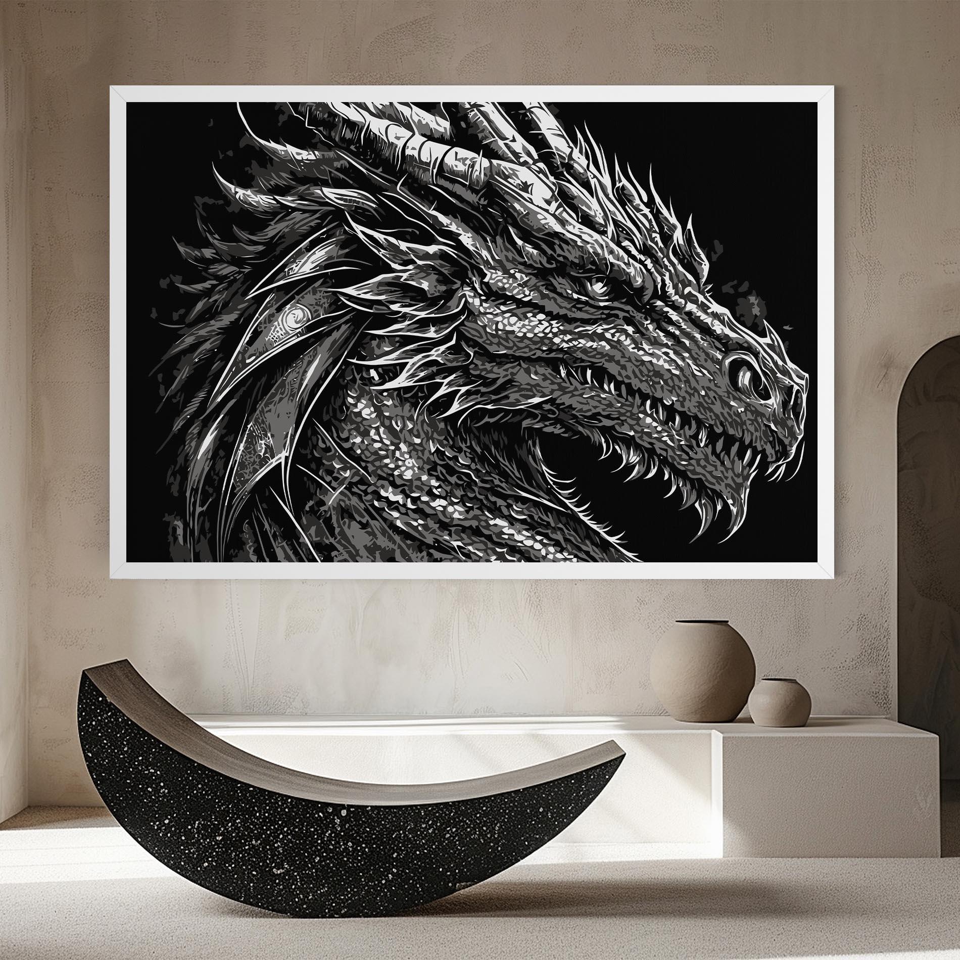 Tablou Canvas Grey White Dragon mockup 8