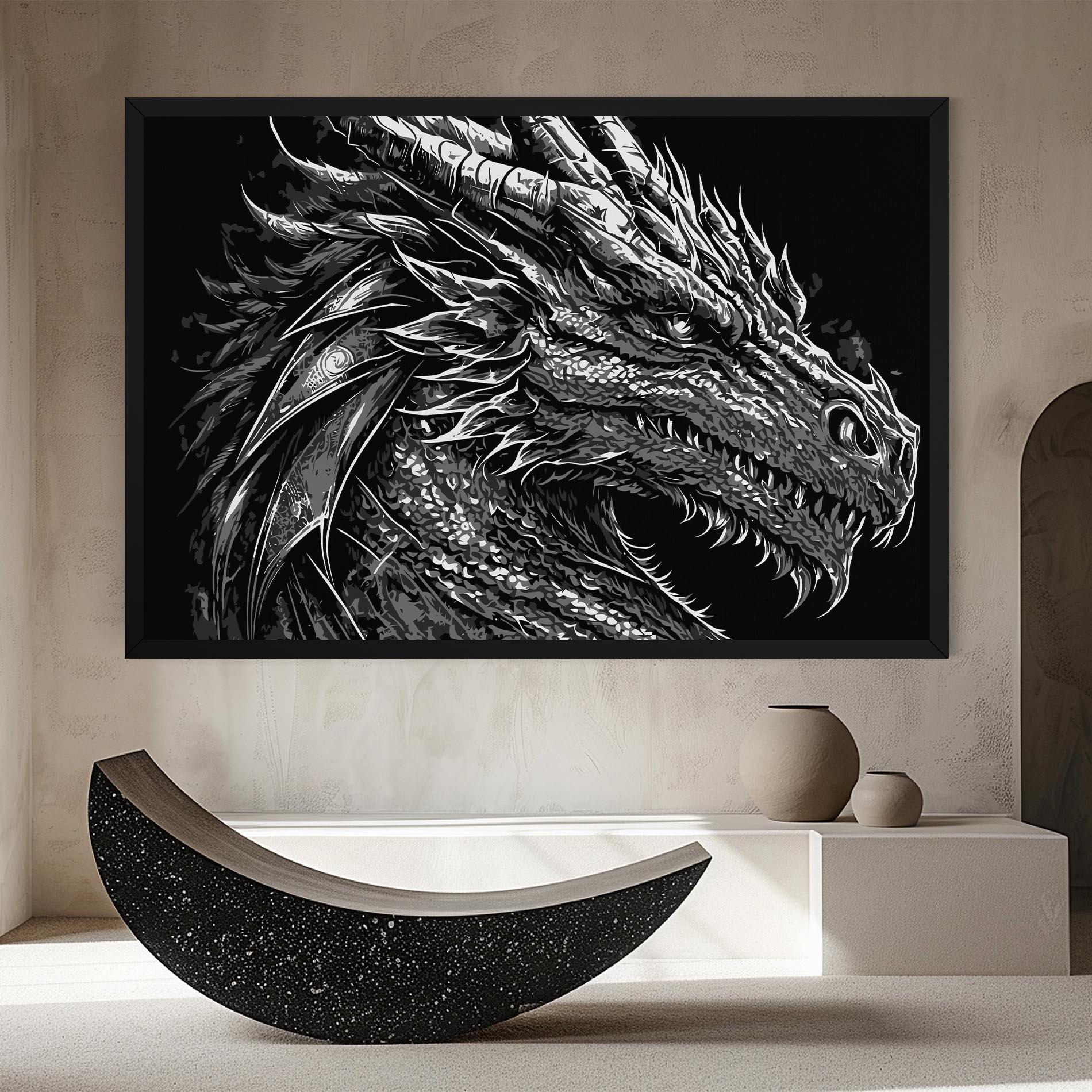 Tablou Canvas Grey White Dragon mockup 8