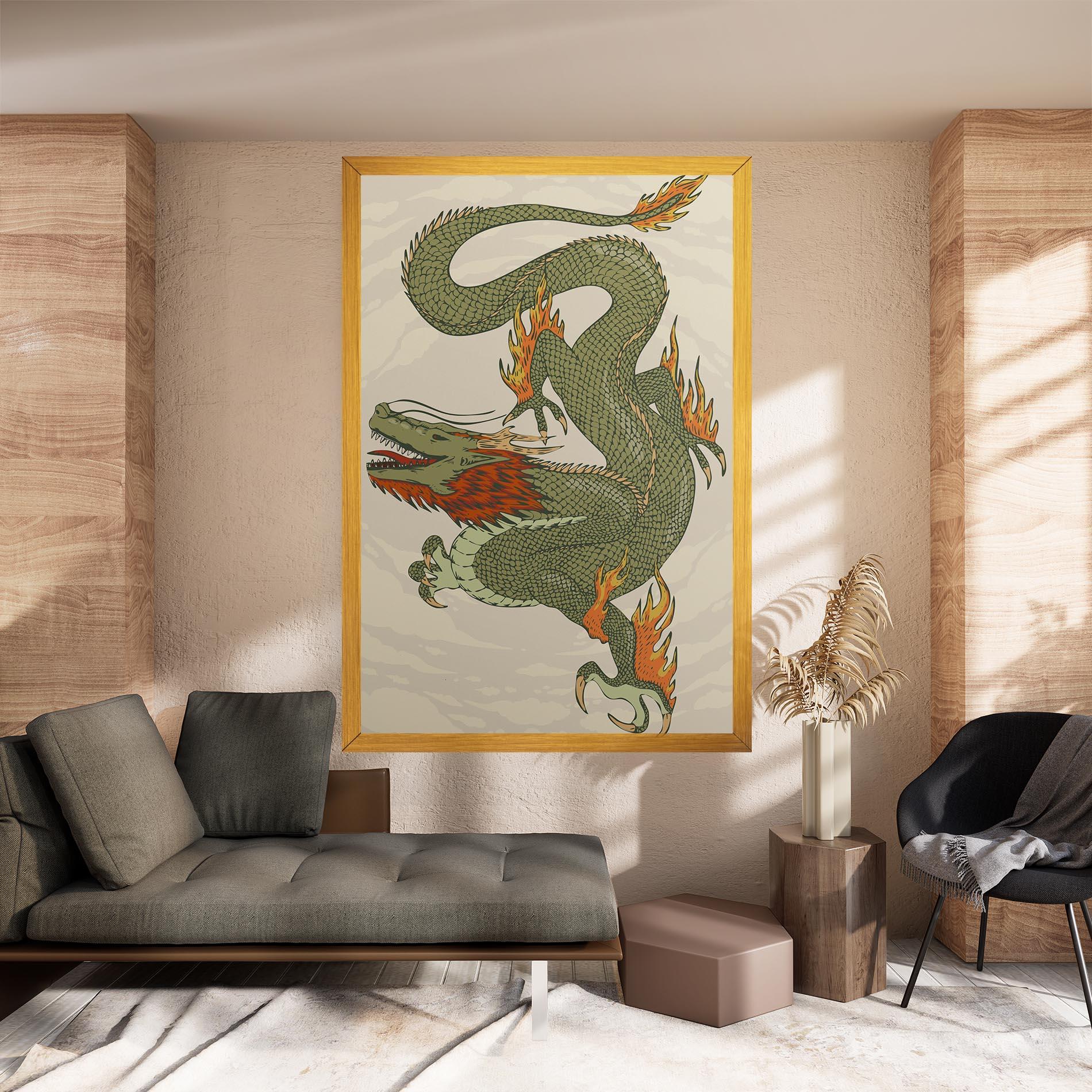 Tablou Canvas Chinese Dragon Green mockup 8