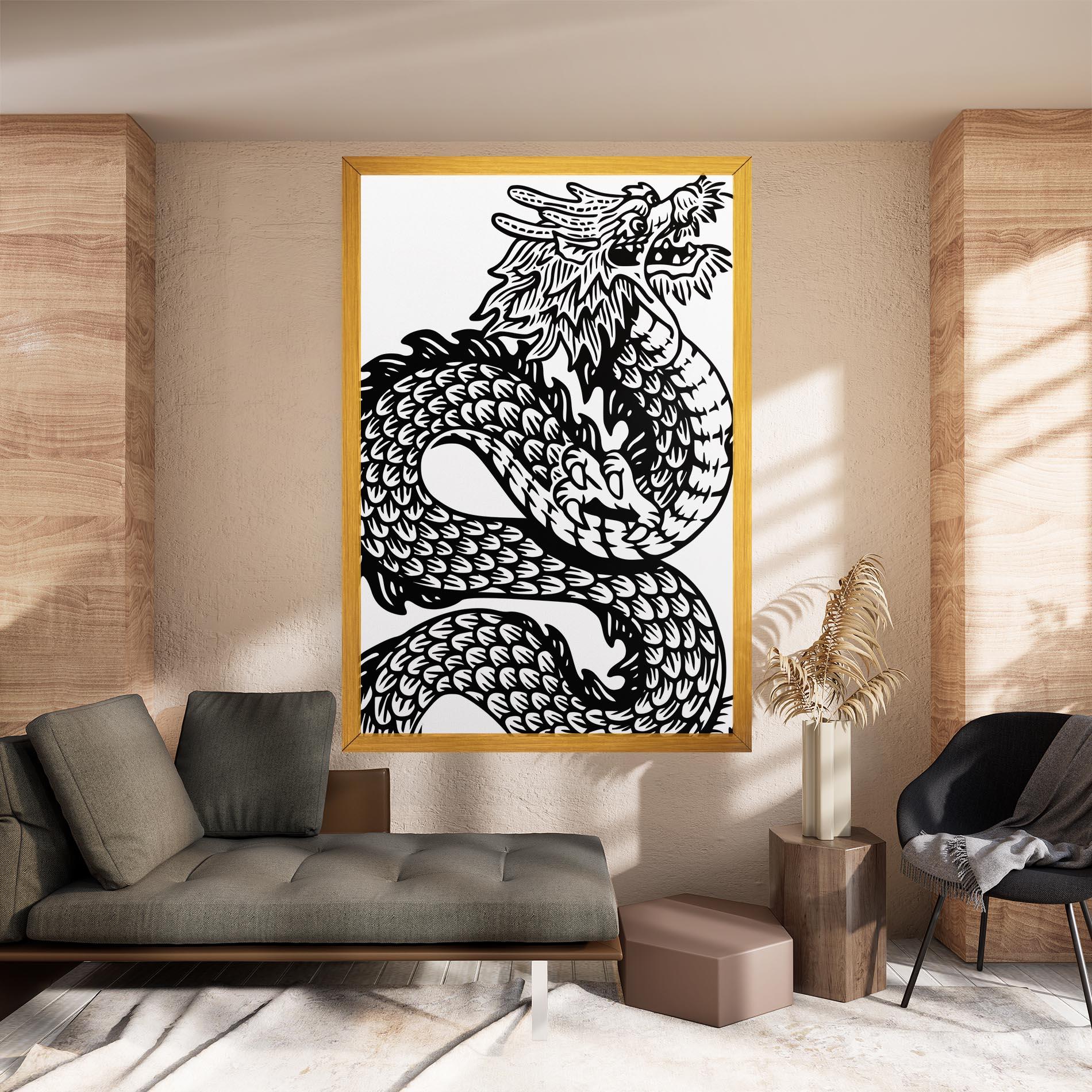 Tablou Canvas Dragon Black Line mockup 8