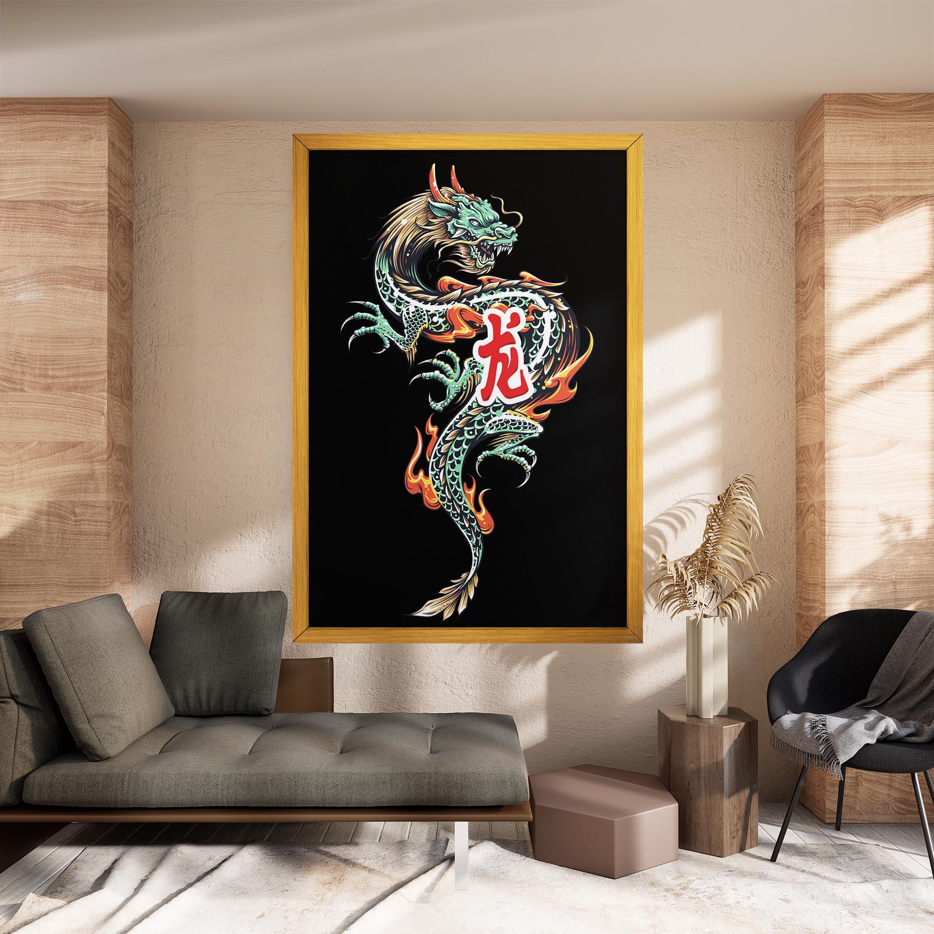 Tablou Canvas Green Fire Dragon mockup 8