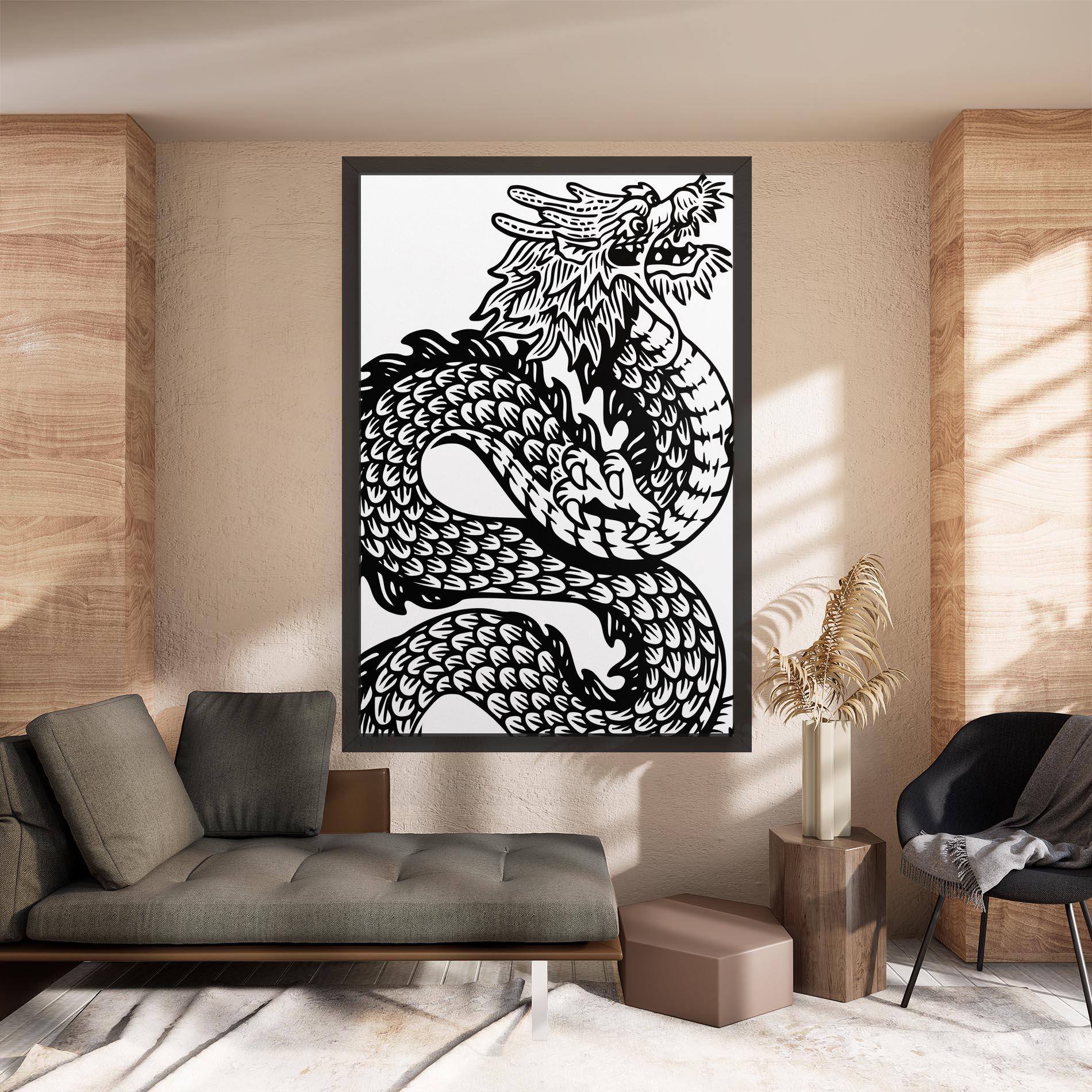 Tablou Canvas Dragon Black Line mockup 8