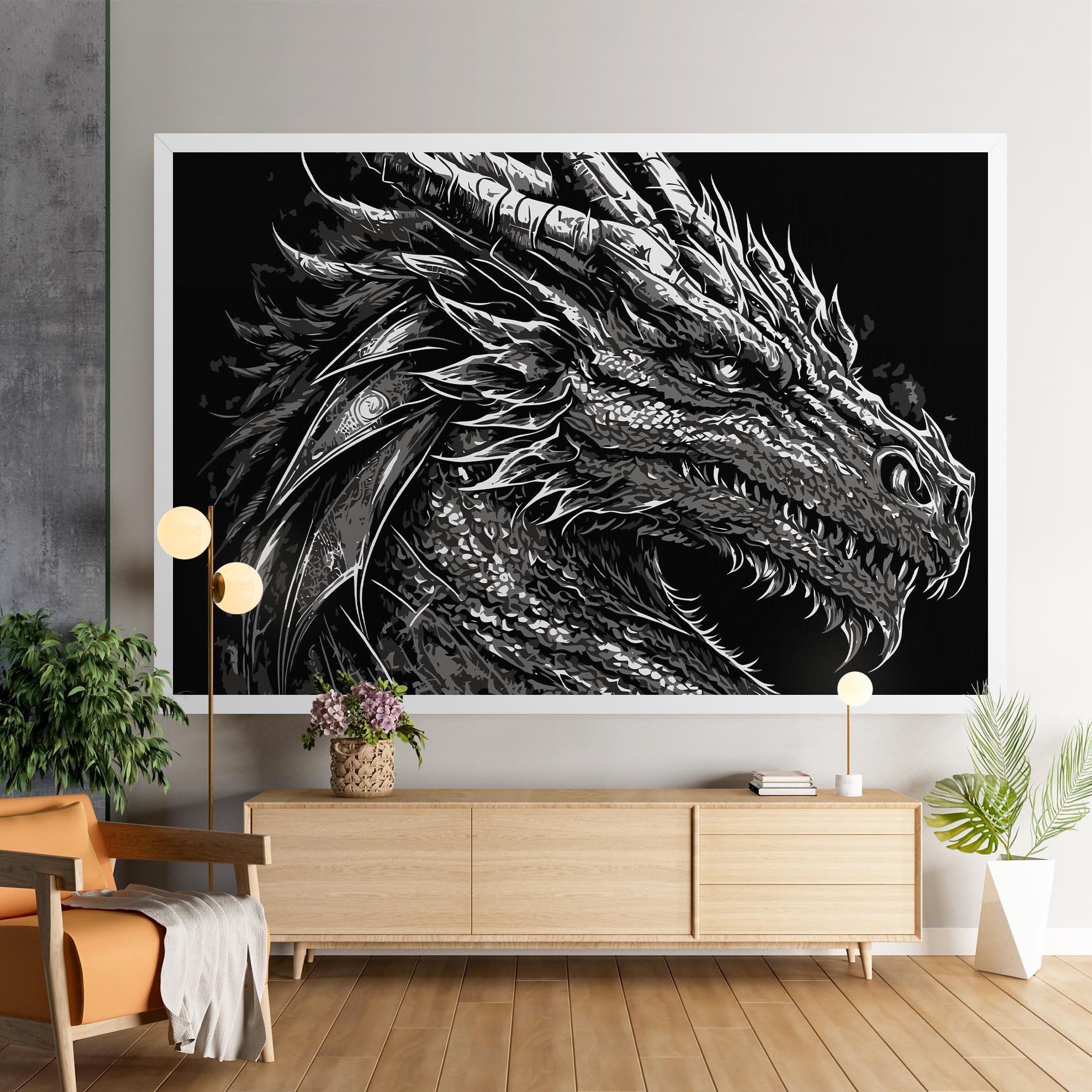 Tablou Canvas Grey White Dragon mockup 9