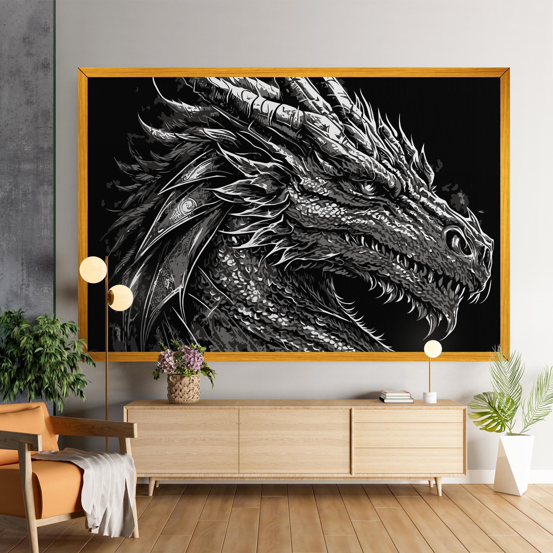 Tablou Canvas Grey White Dragon mockup 9