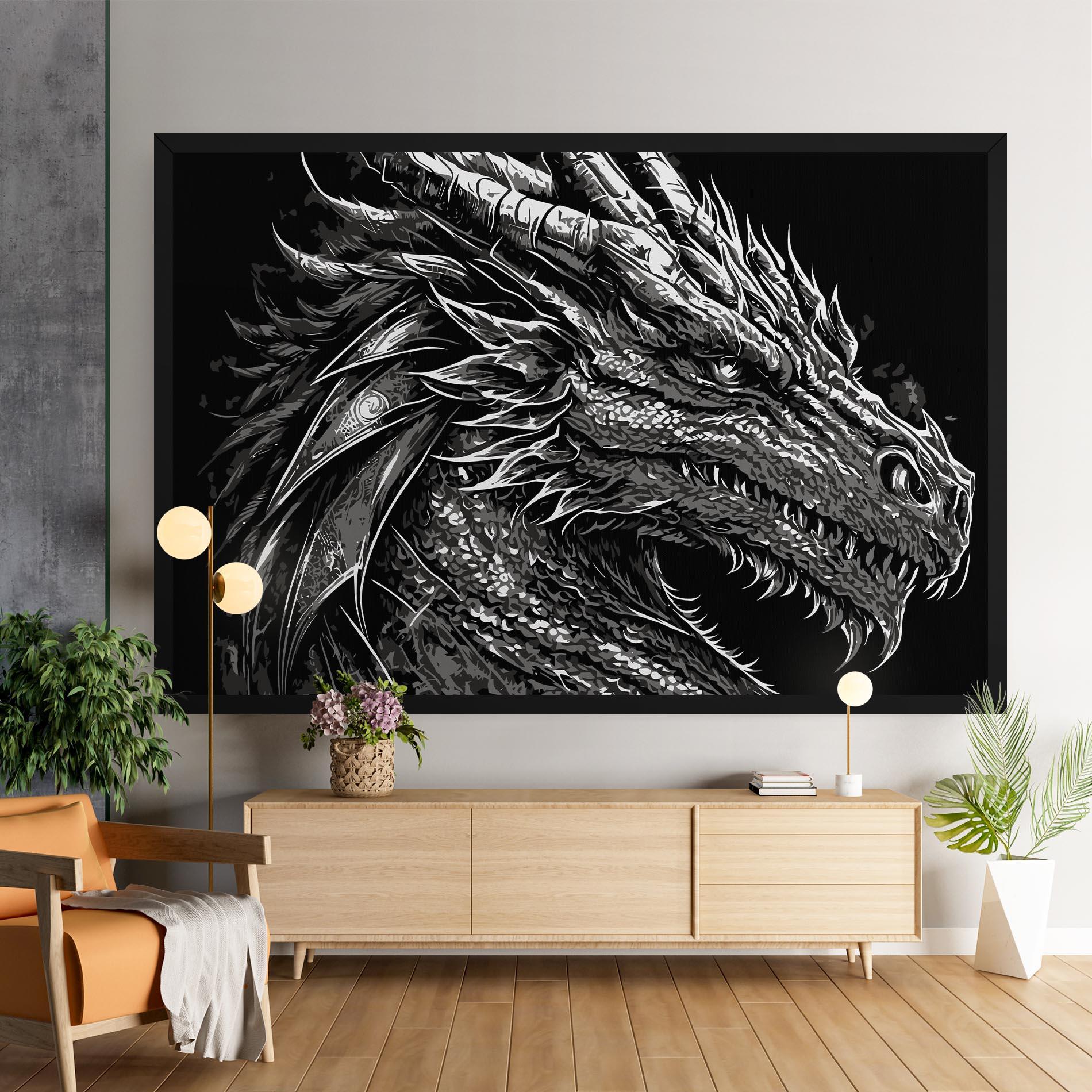 Tablou Canvas Grey White Dragon mockup 9