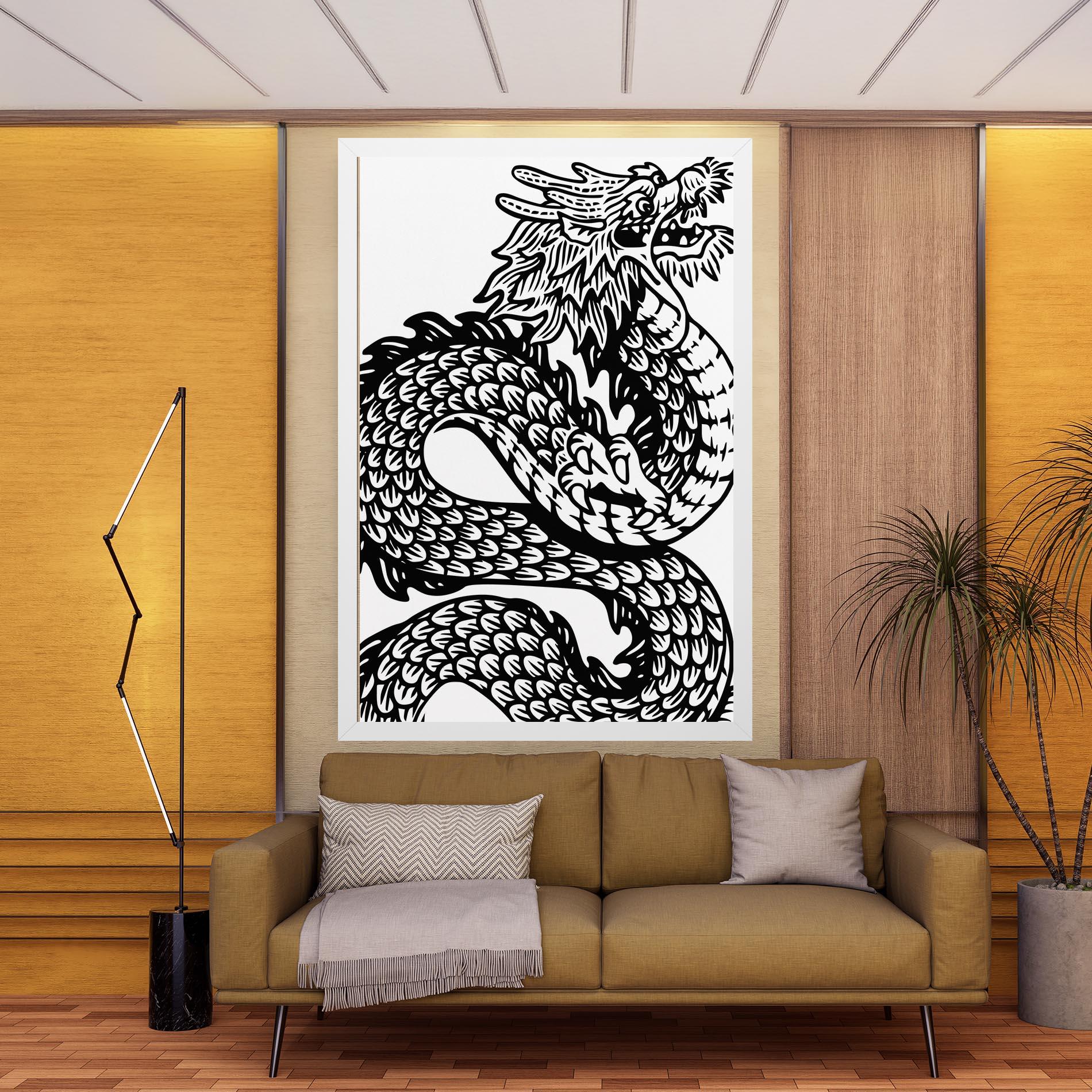 Tablou Canvas Dragon Black Line mockup 9