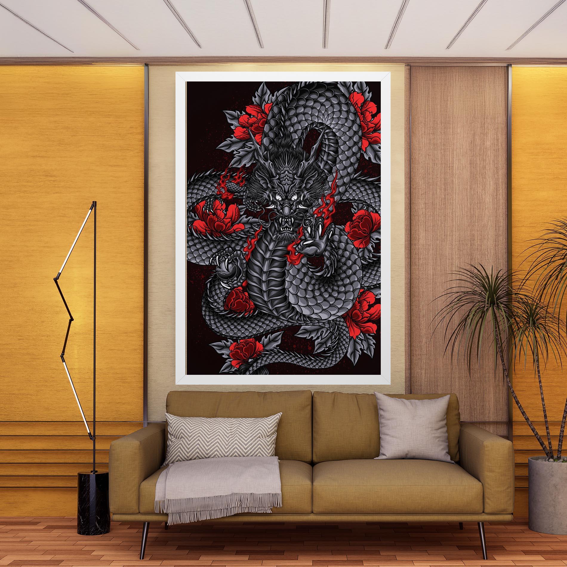 Tablou Canvas Red Flower Dragon mockup 9