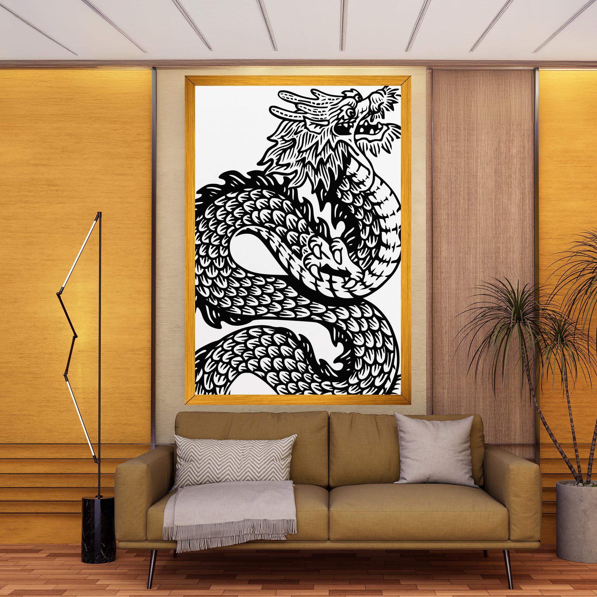 Tablou Canvas Dragon Black Line mockup 9