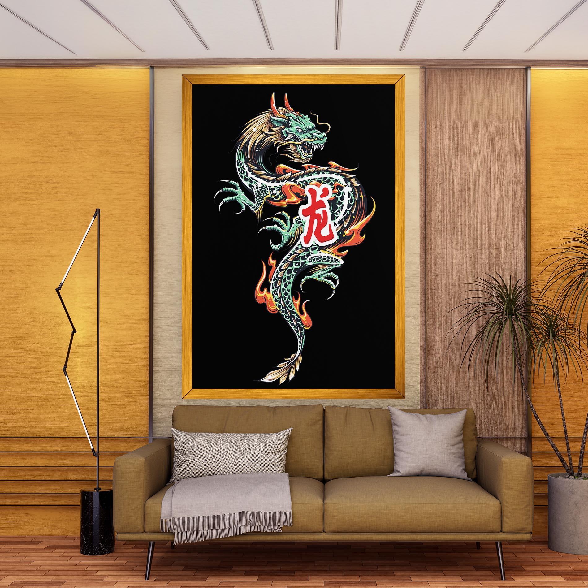 Tablou Canvas Green Fire Dragon mockup 9