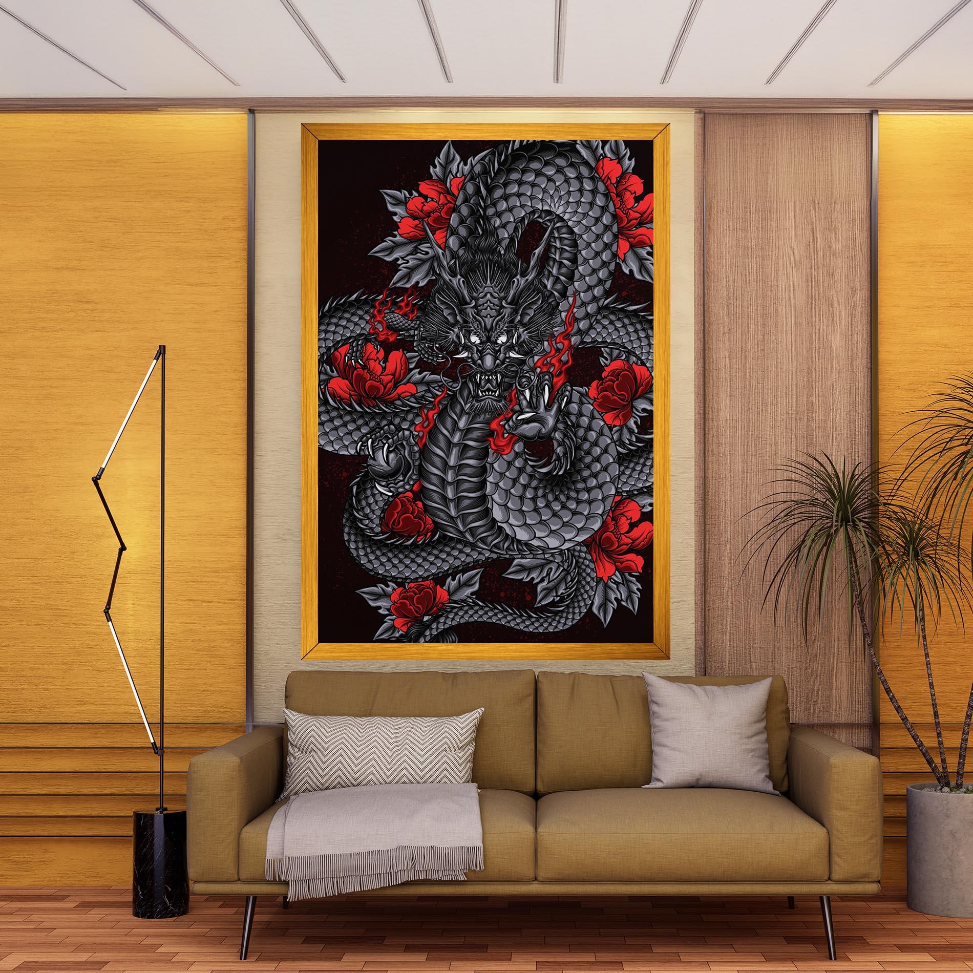 Tablou Canvas Red Flower Dragon mockup 9