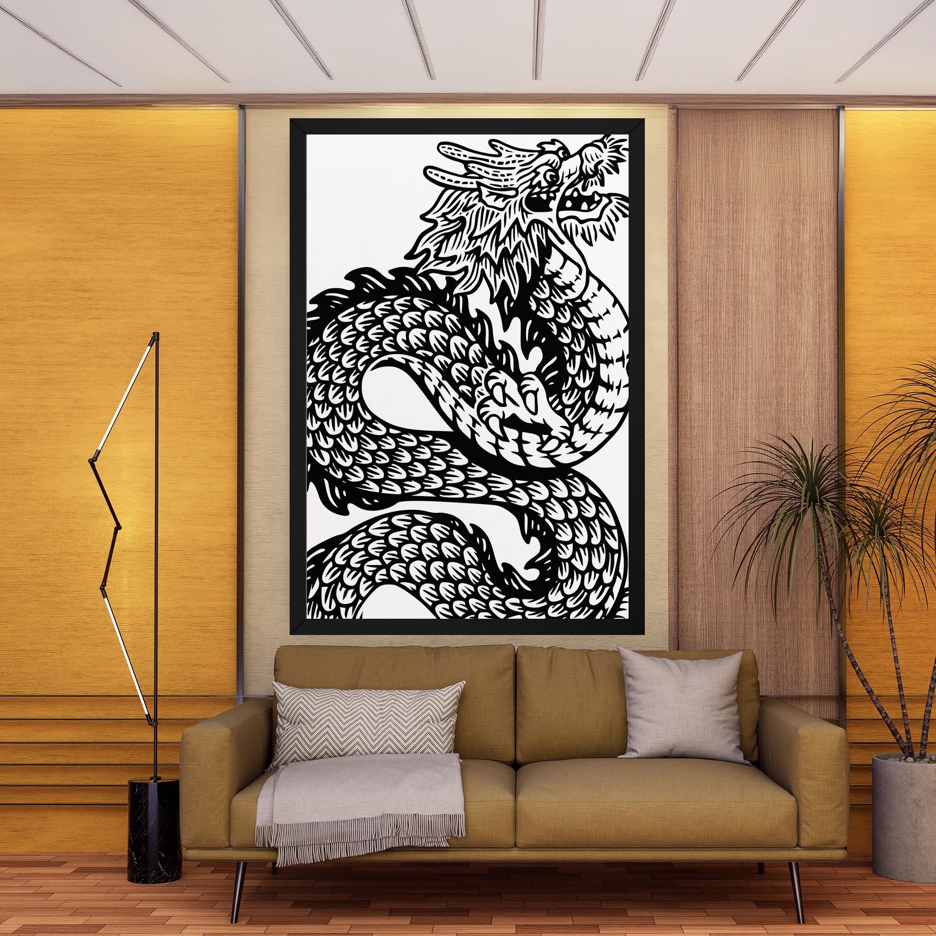 Tablou Canvas Dragon Black Line mockup 9