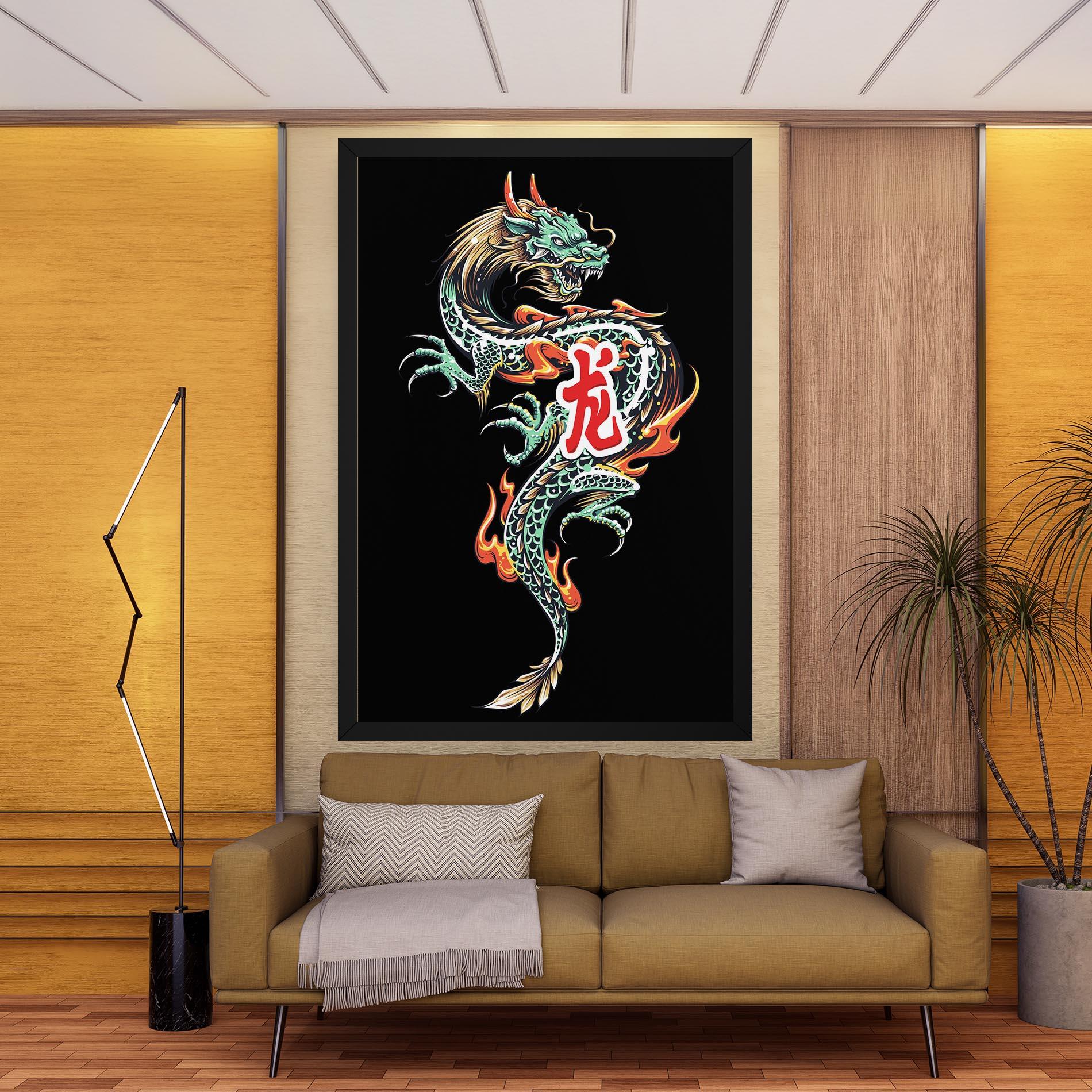 Tablou Canvas Green Fire Dragon mockup 9