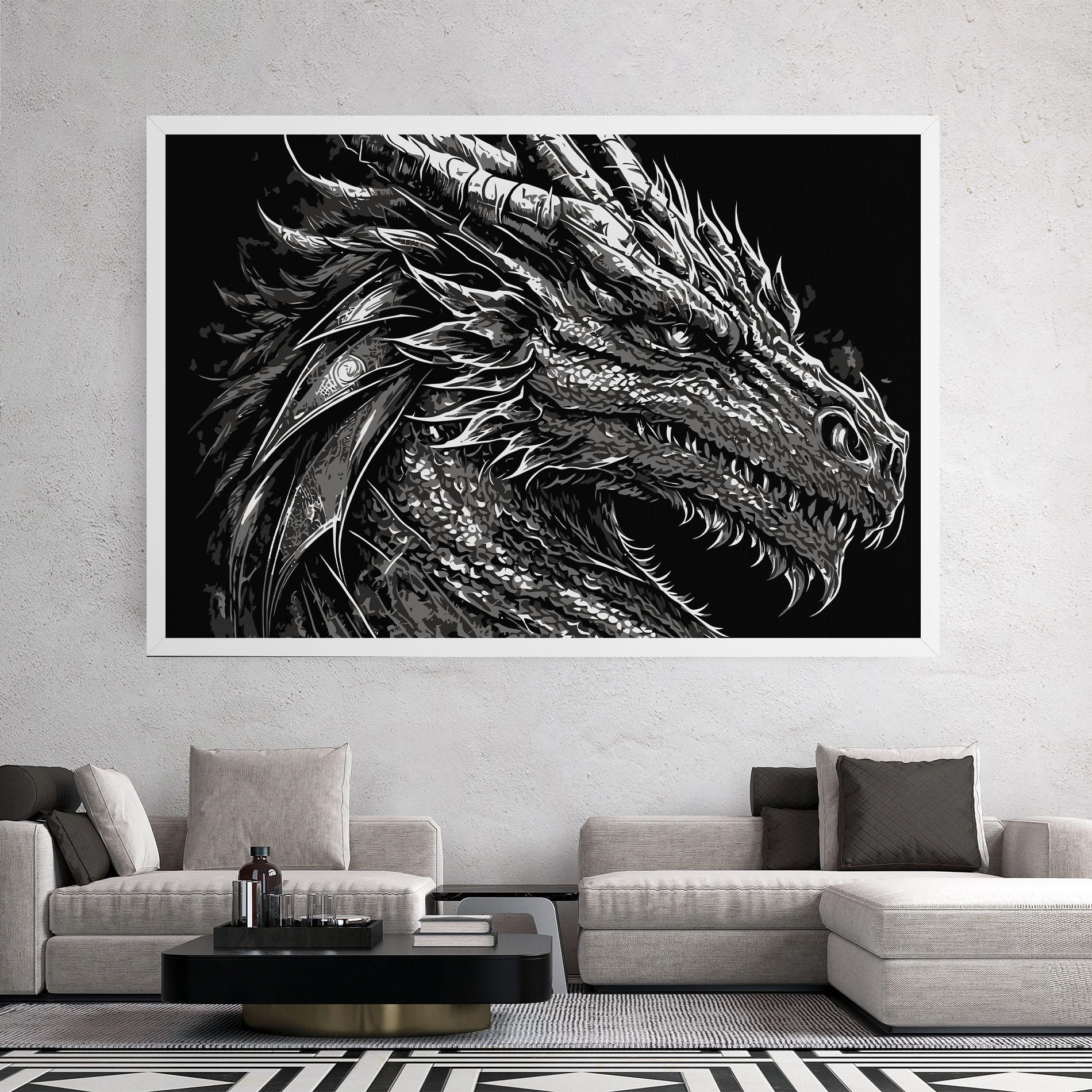 Tablou Canvas Grey White Dragon mockup 2