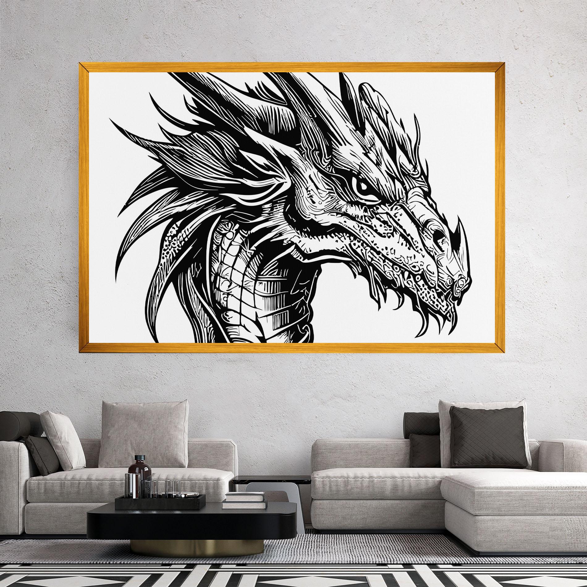 Tablou Canvas Black Line Dragon mockup 2