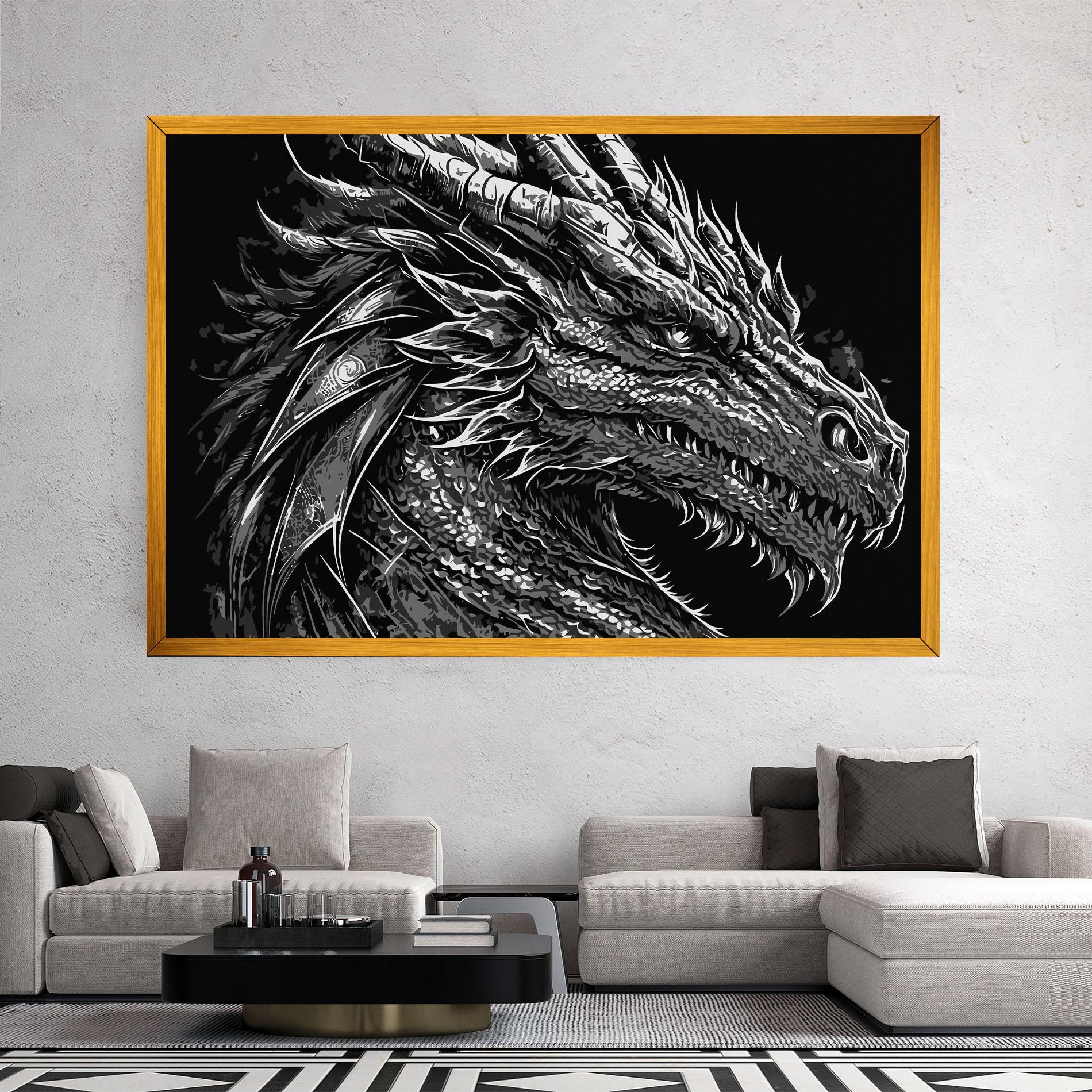 Tablou Canvas Grey White Dragon mockup 2