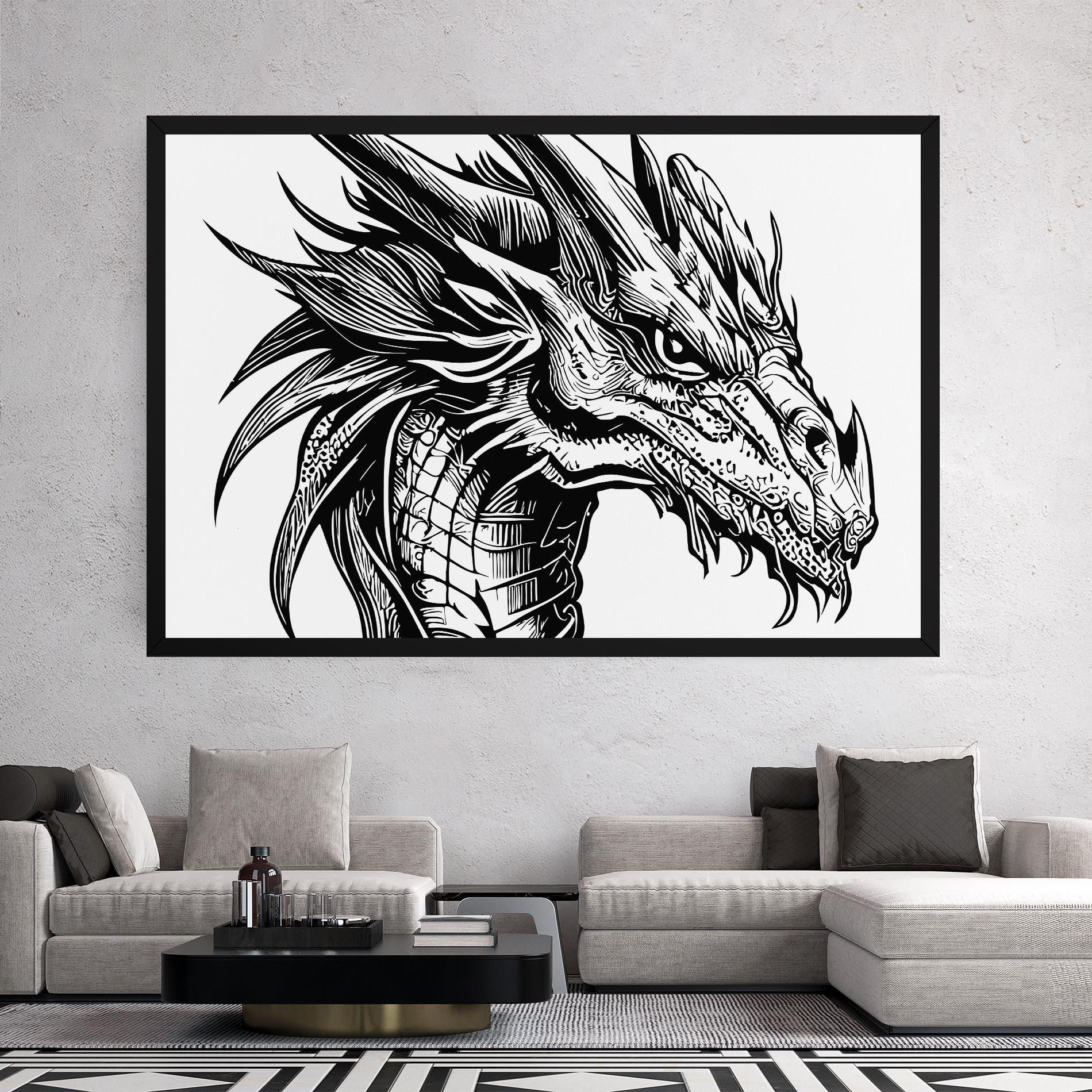 Tablou Canvas Black Line Dragon mockup 2