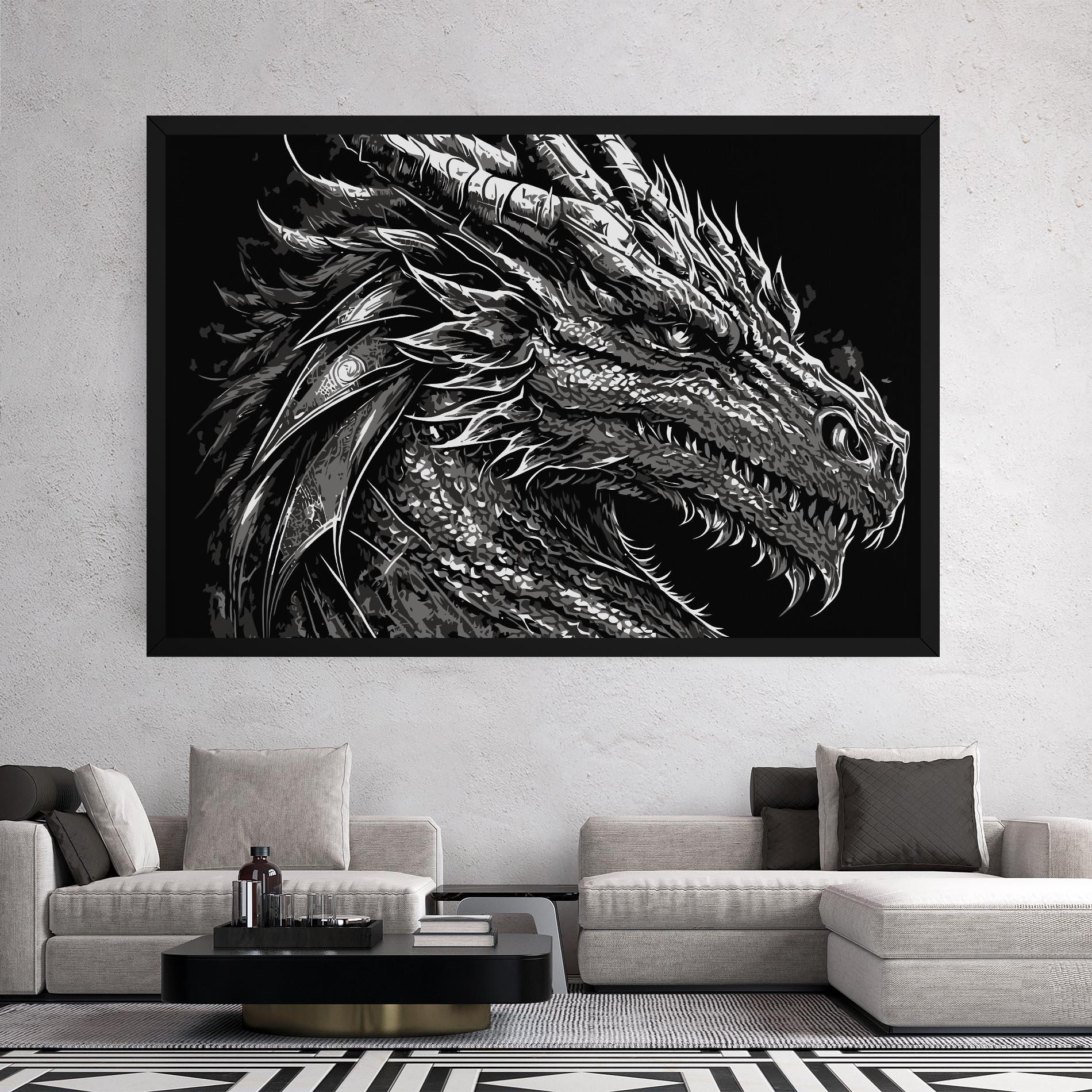 Tablou Canvas Grey White Dragon mockup 2
