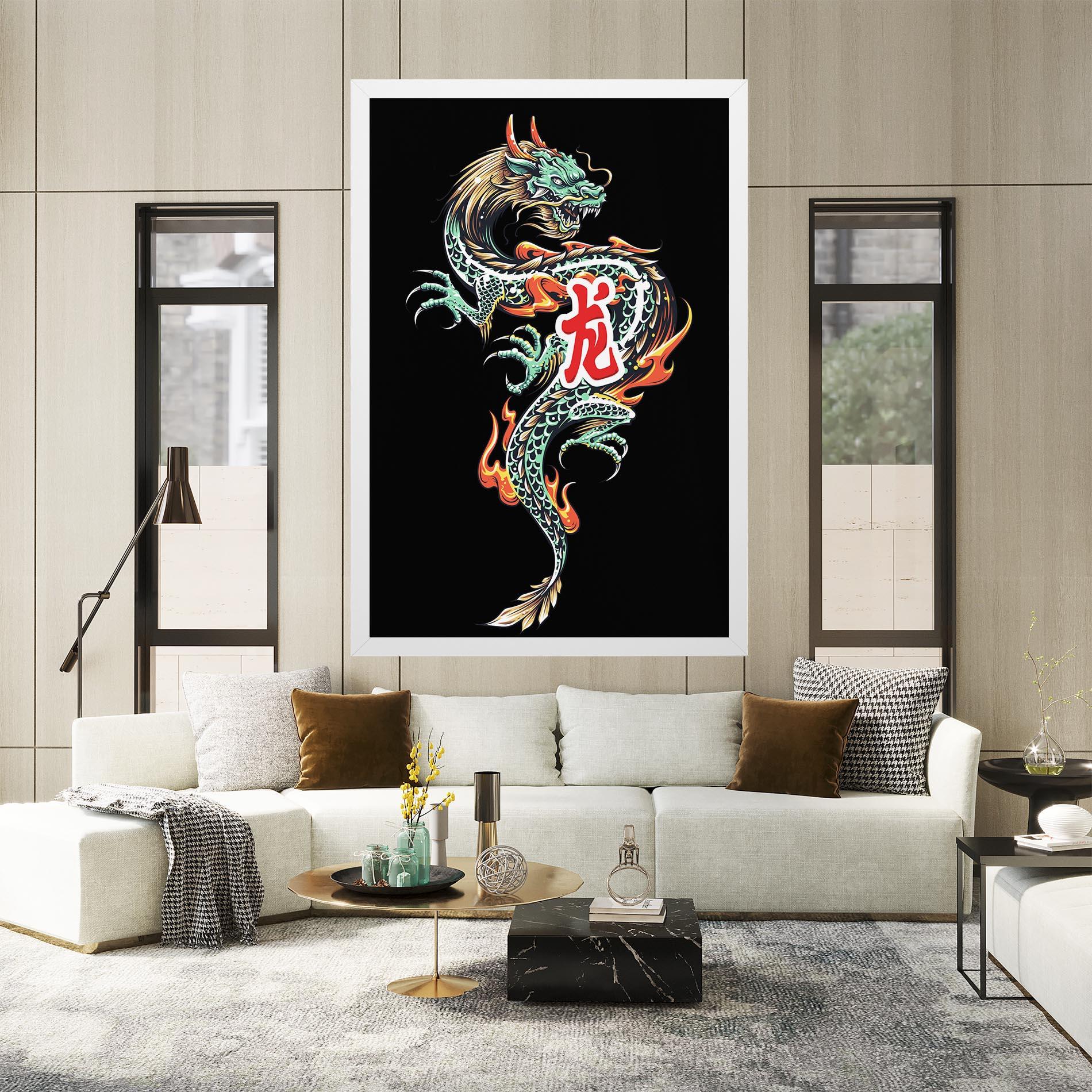 Tablou Canvas Green Fire Dragon mockup 2
