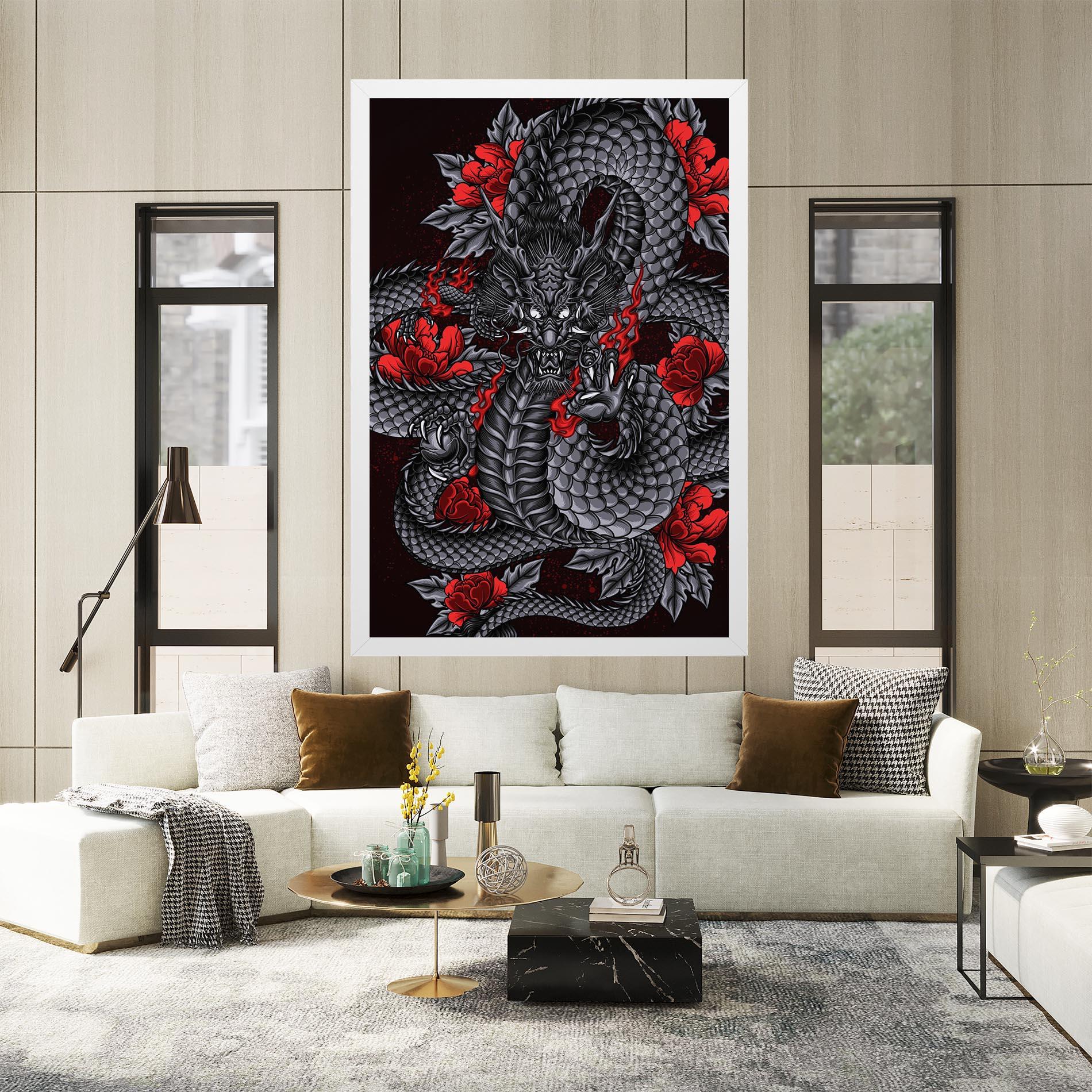Tablou Canvas Red Flower Dragon mockup 2