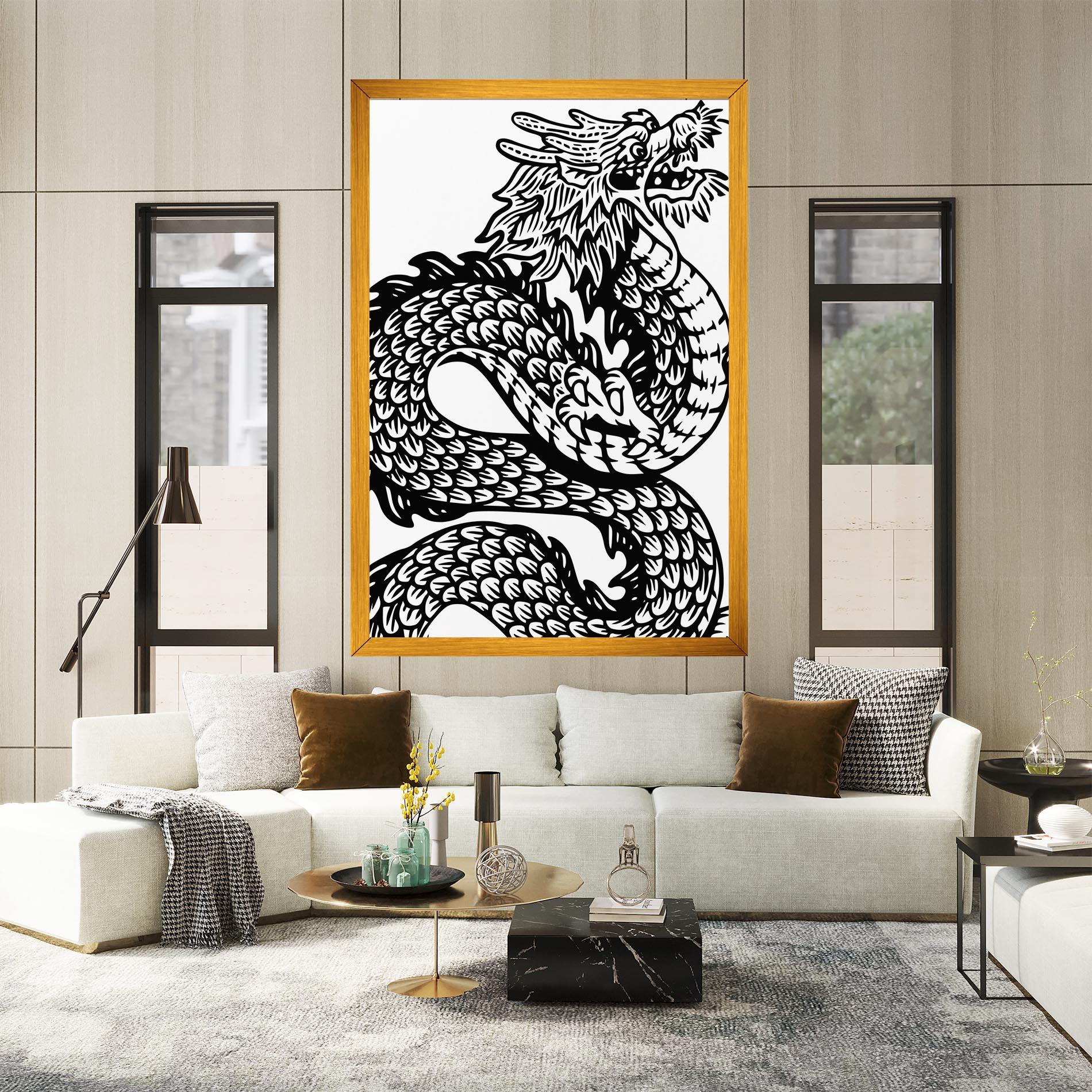 Tablou Canvas Dragon Black Line mockup 2