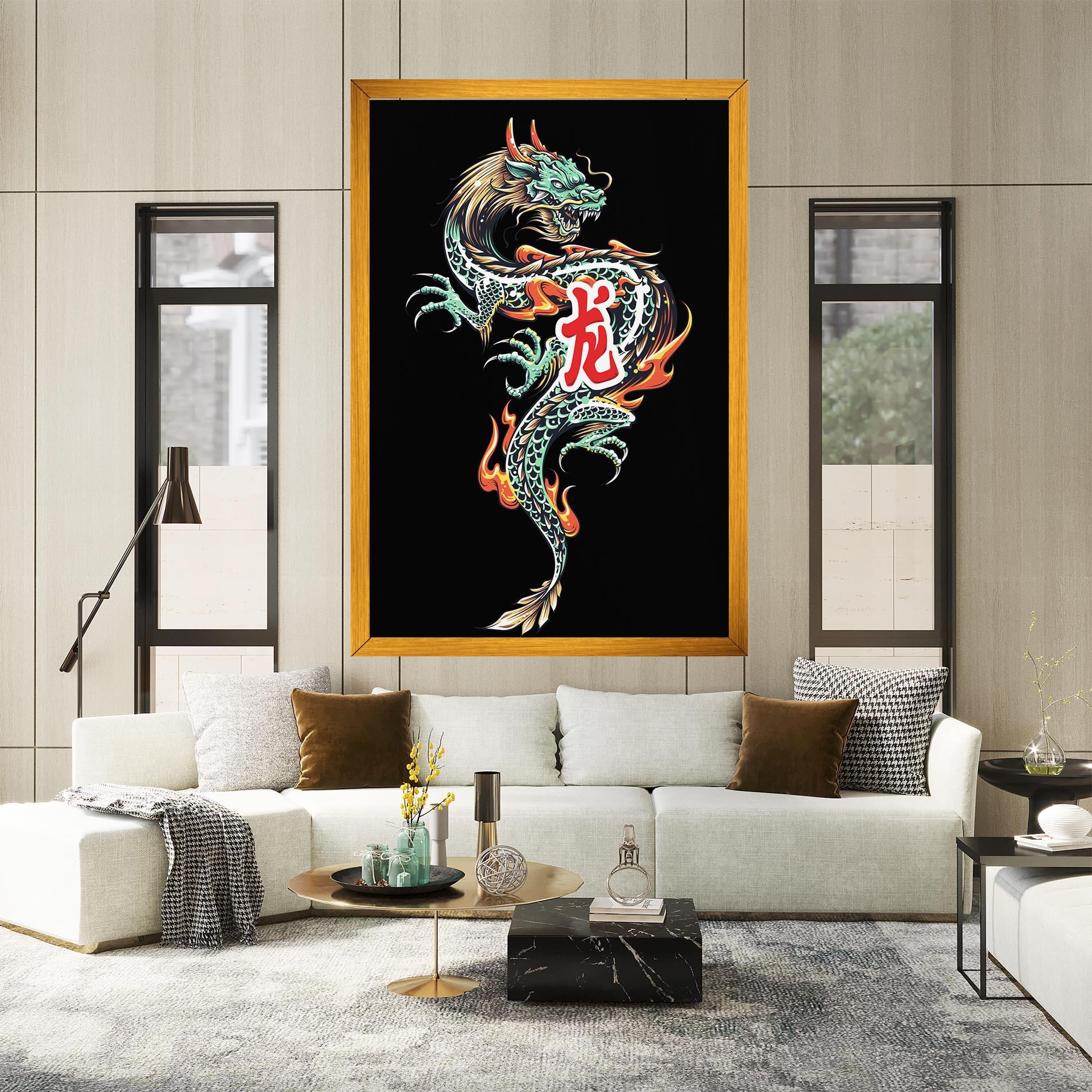 Tablou Canvas Green Fire Dragon mockup 2