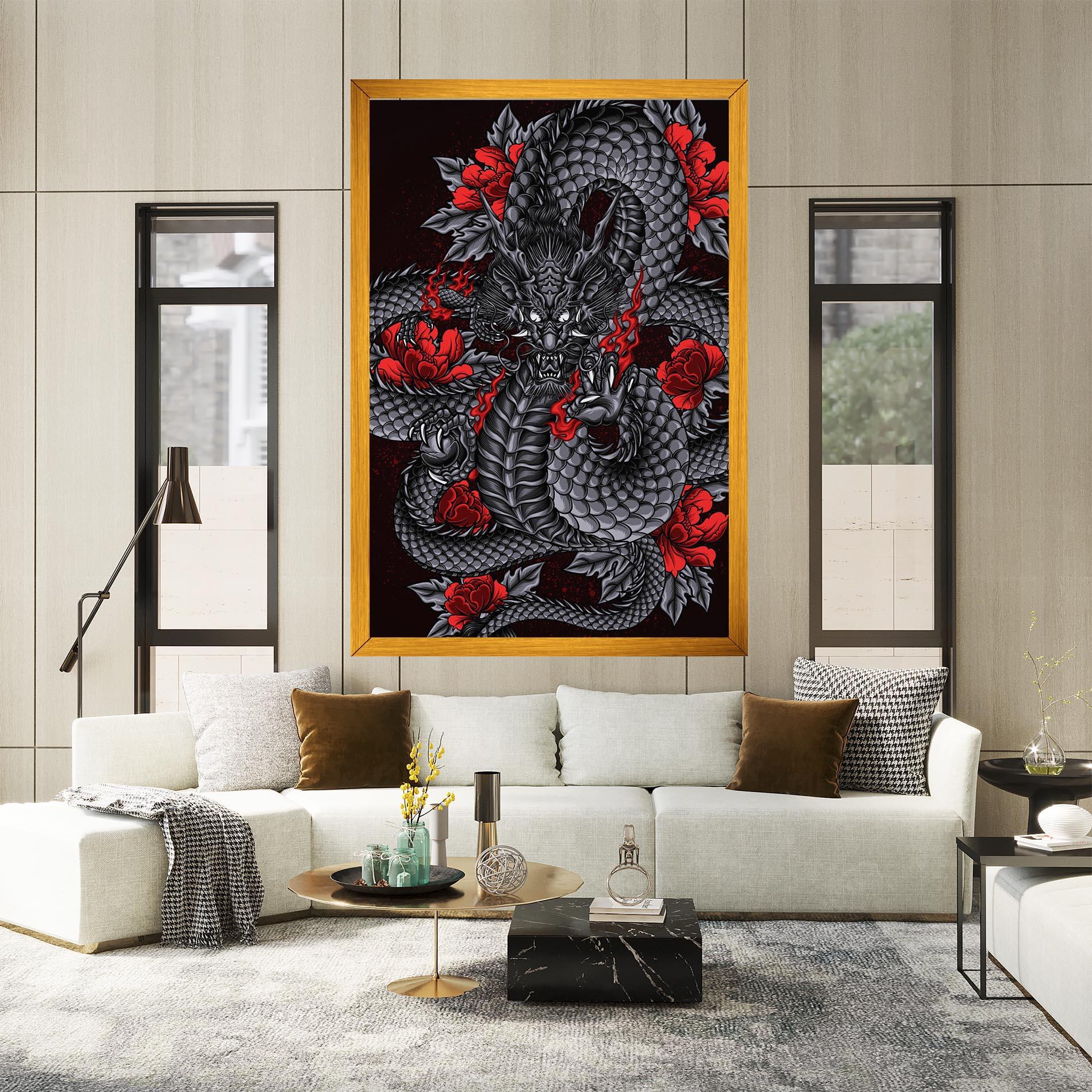 Tablou Canvas Red Flower Dragon mockup 2