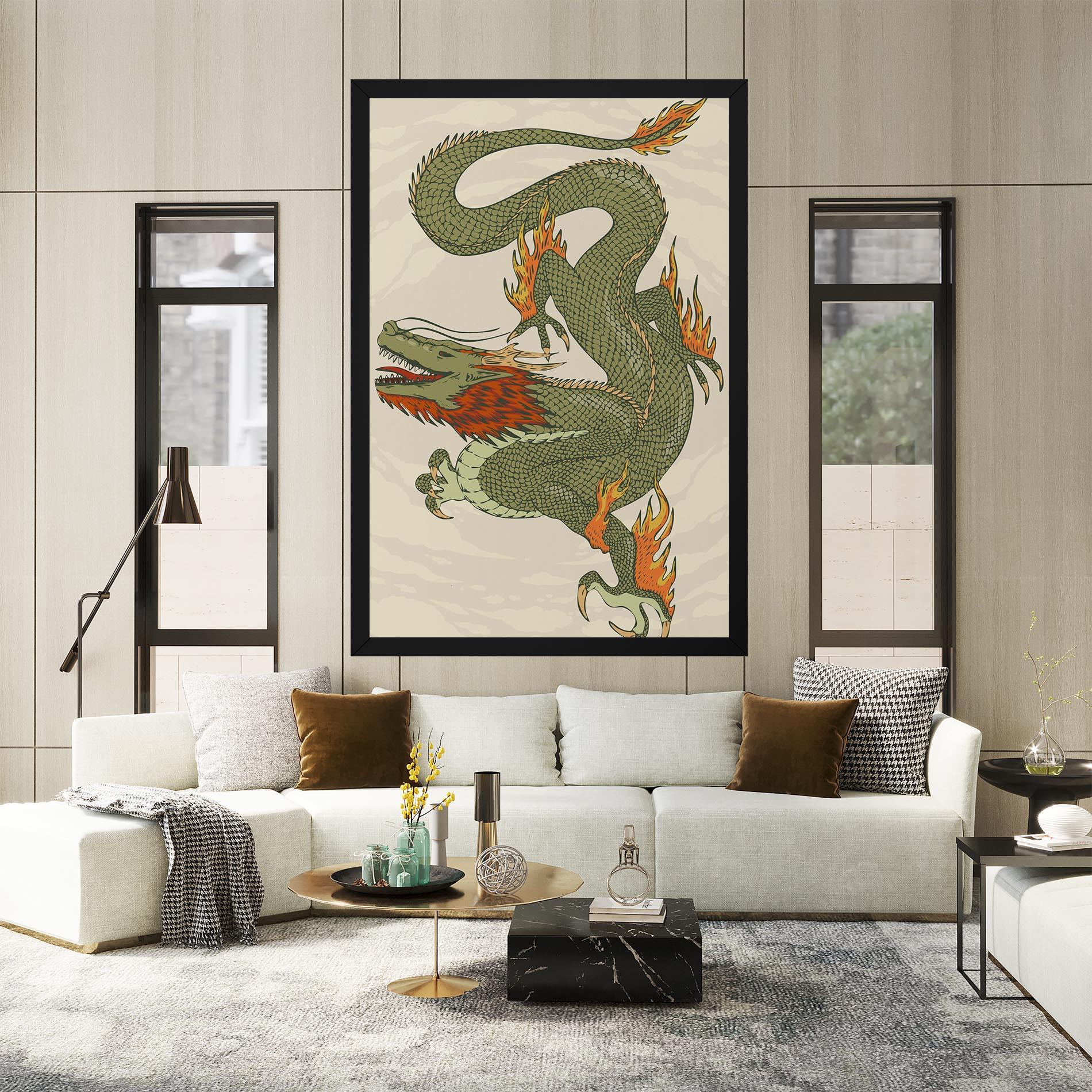 Tablou Canvas Chinese Dragon Green mockup 2