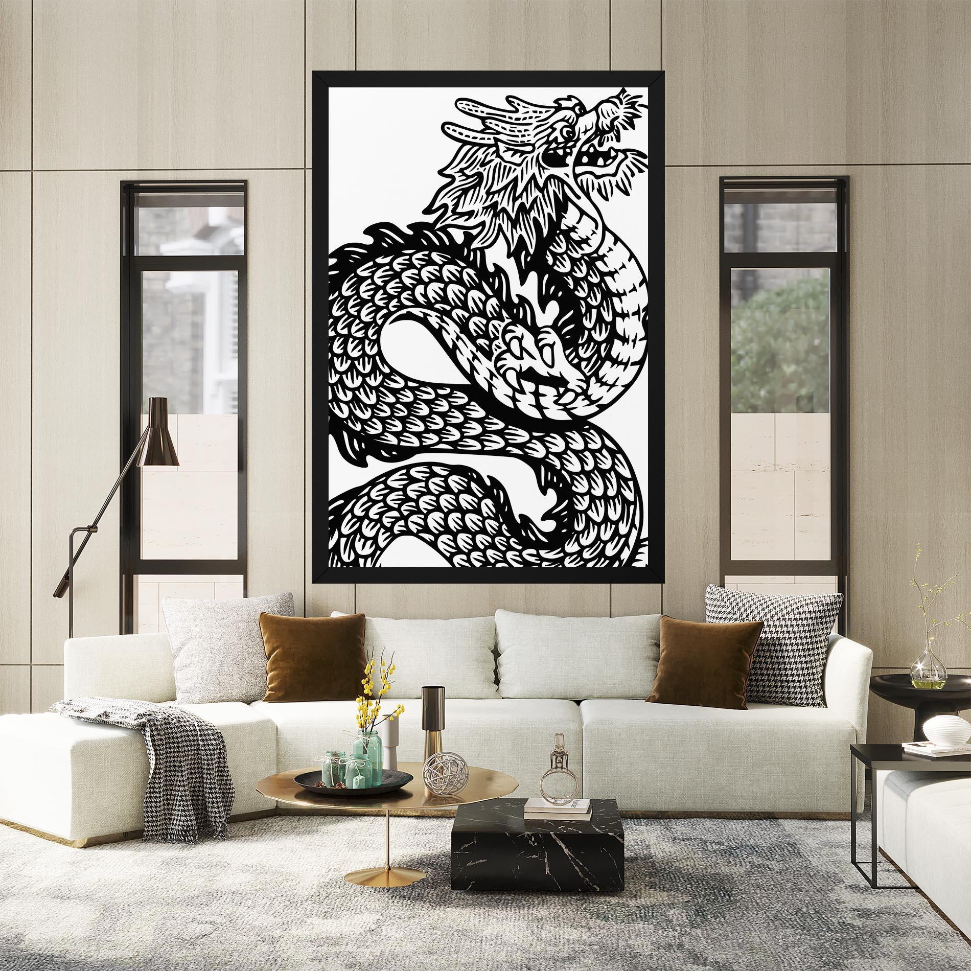 Tablou Canvas Dragon Black Line mockup 2